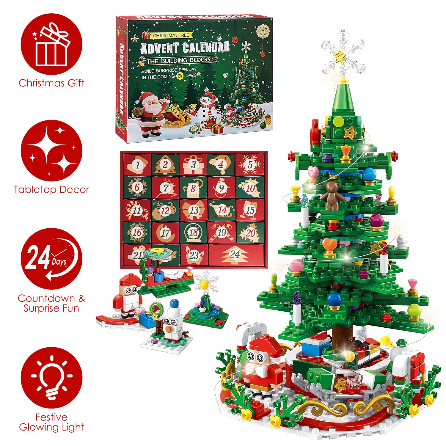 2025 Christmas Tree Building Set With LED Light Tabletop Christmas Building Block 24 Days Christmas Countdown Calendar for Boys Girls 3-6 - Image 4