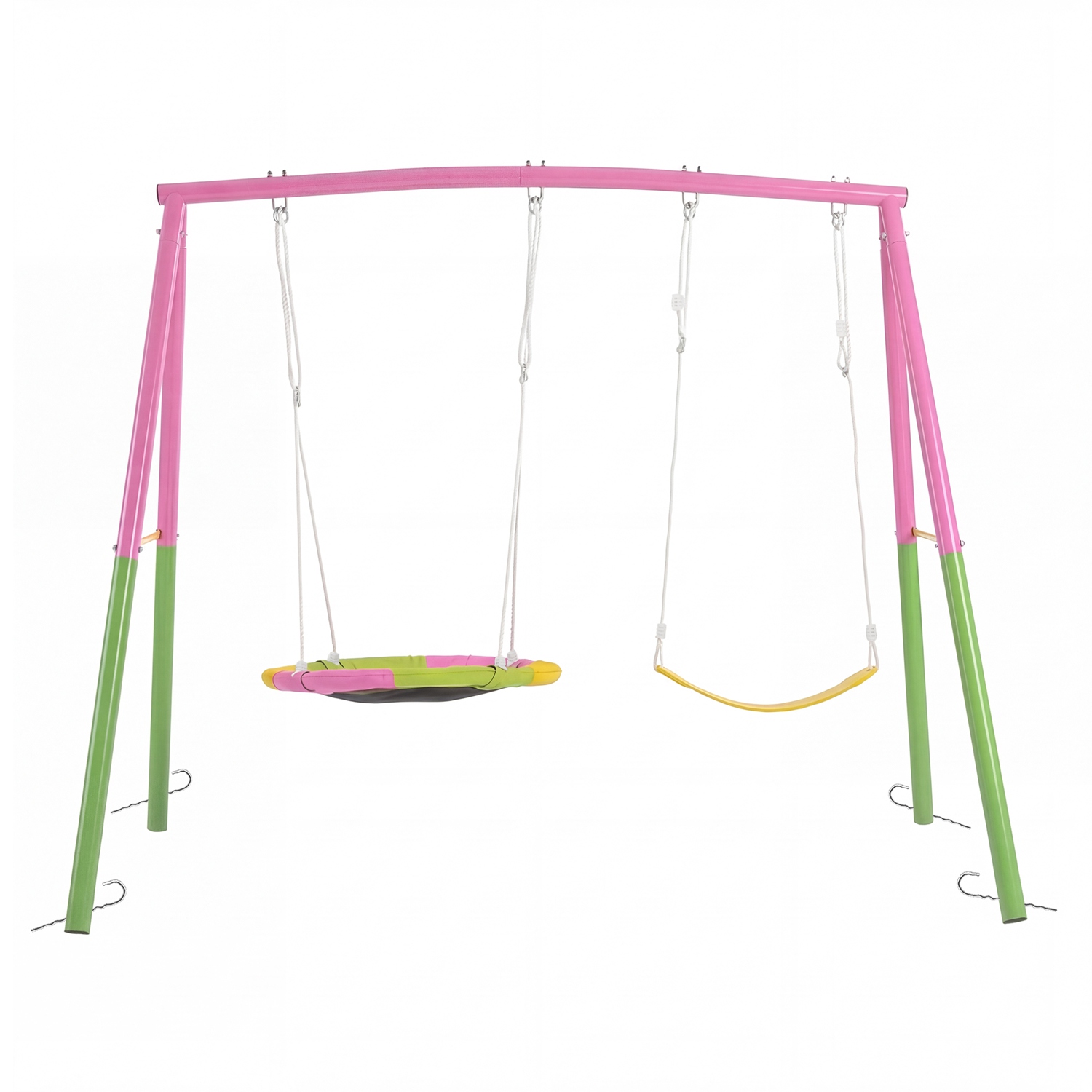 Swing Set for Backyard, 330lbs Swing Set with Heavy-Duty A-Frame Metal Outdoor Swing Stand, 1 Saucer Swing Seat & 1 Belt Swings Seat - Image 2