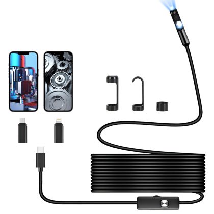 Endoscope Camera 1920P HD IP67 Waterproof Inspection Borescope Tool with Light and 8+1 Dual Lens 16.4ft Semi-Rigid Snake Cable Stepless Brightness APP