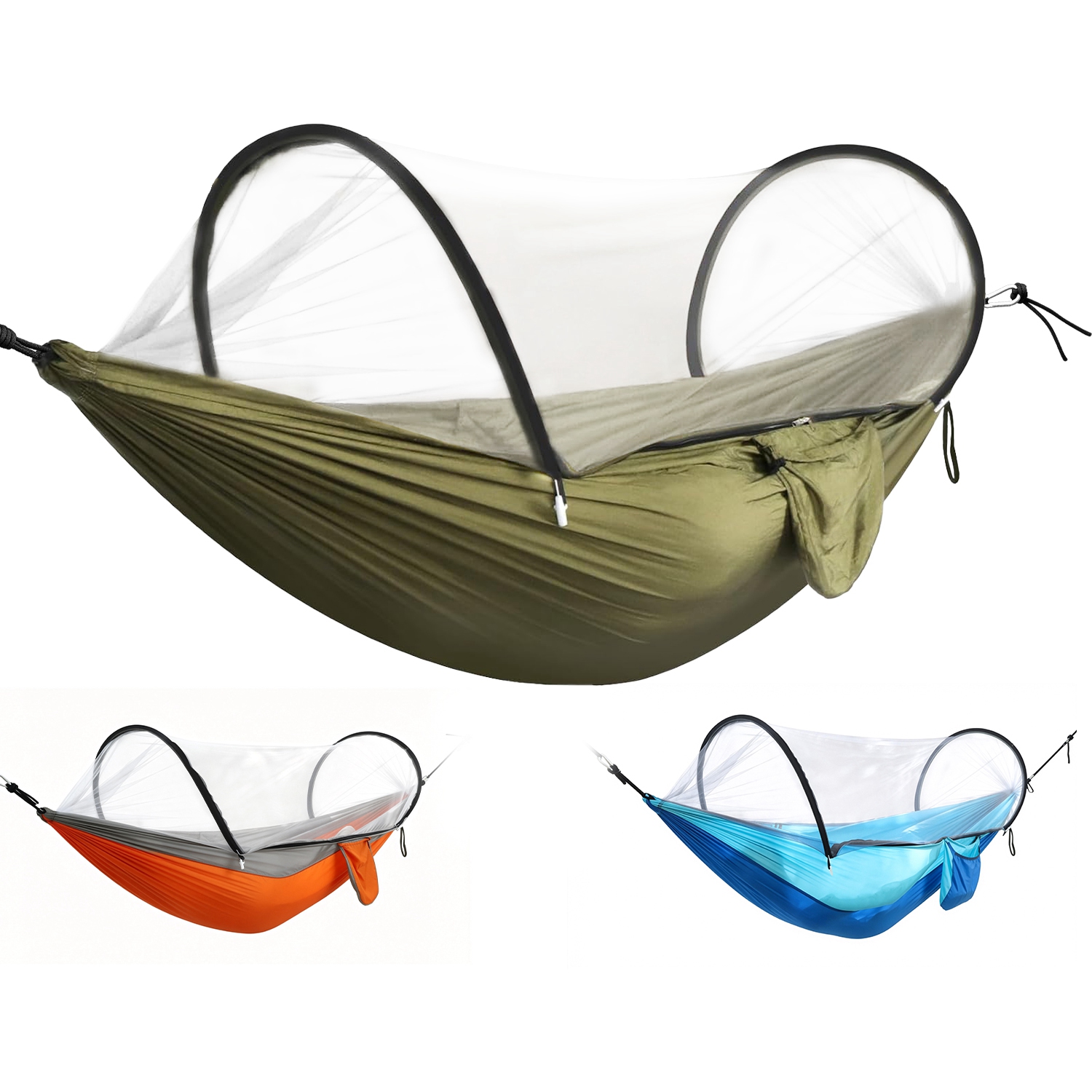 Camping Hammock with Mosquito Net 3-in-1 Portable Hammock Tent with Built In Mosquito Net Dual-Way Zippers 440lbs Capacity Attached Storage Pocket for - Image 8