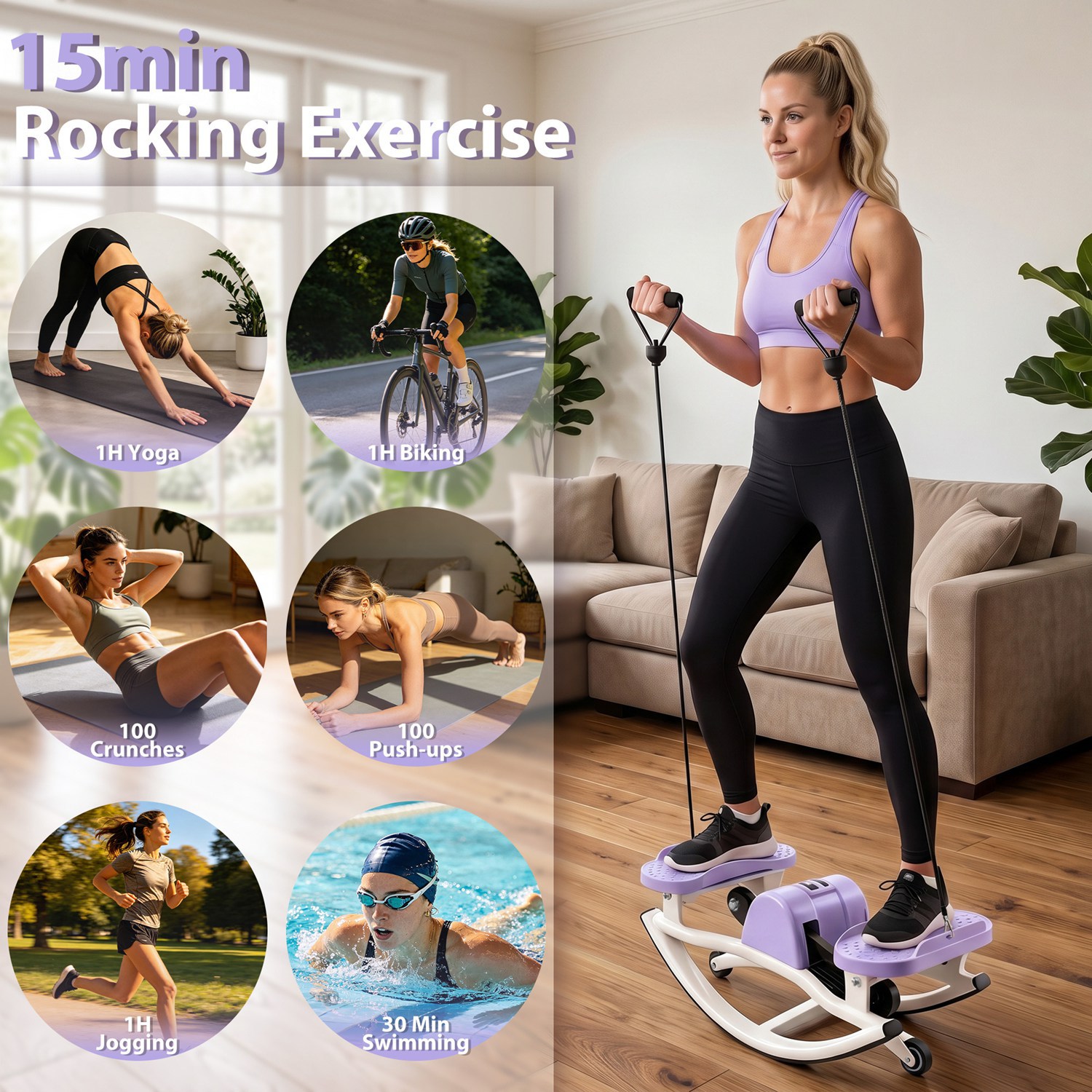 Swing Stepper Machine, Compact Mini Stepper with Resistance Bands, Non-Slip Exercise Mat & LCD Monitor, Full-Body Aerobic Fitness Step Machine for Hom - Image 8