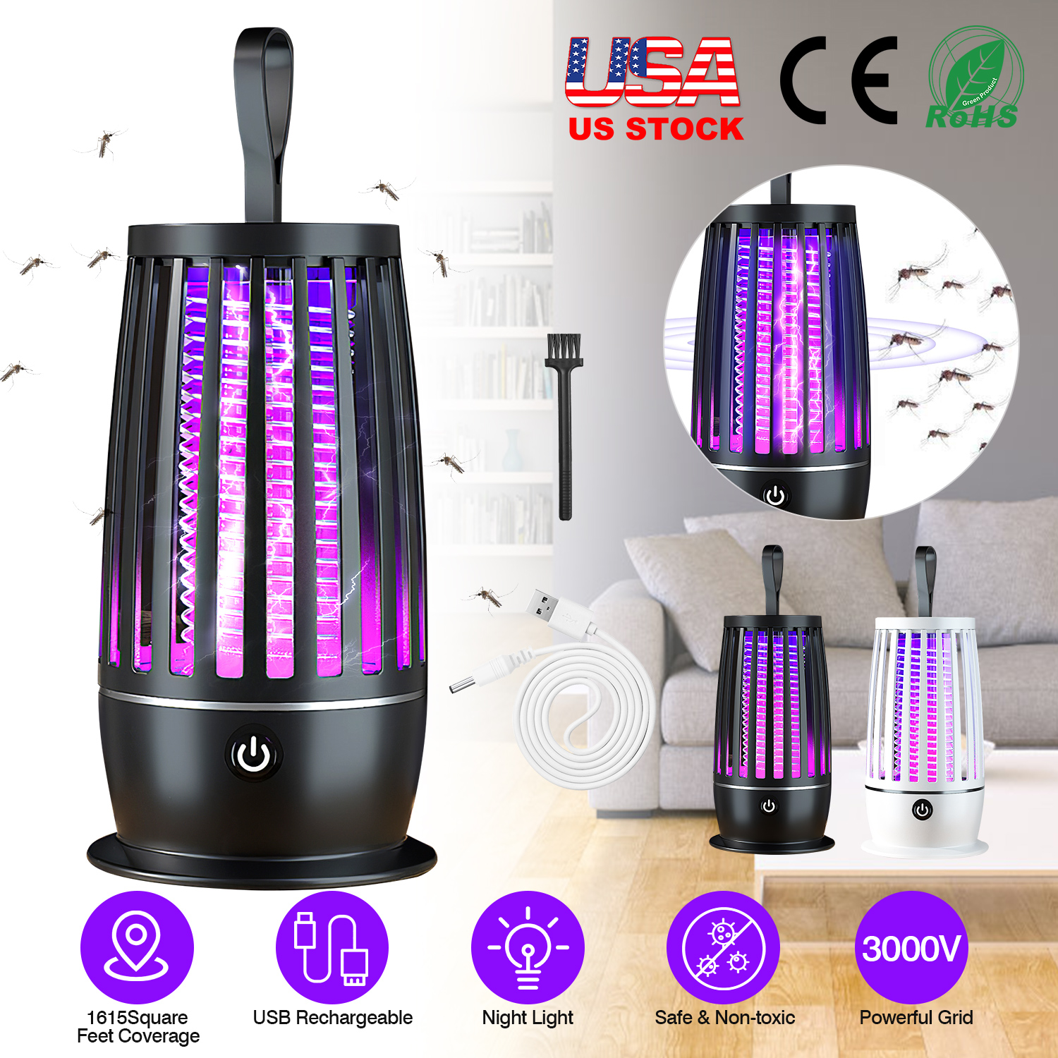 Rechargeable Mosquito Killer Lamp Bug Zapper with Night Light Strap Mosquito Catcher with Max 1615Square Feet Range UV Light for Indoor Outdoor - Image 9