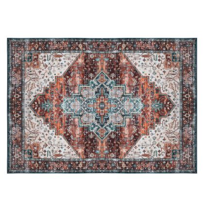 8x10FT Vintage Area Rug Modern Non Slip Carpet Boho Low Pile Soft Rug Waterproof Machine Washable Rug for Living Room Bedroom Kitchen Dining Room Unde