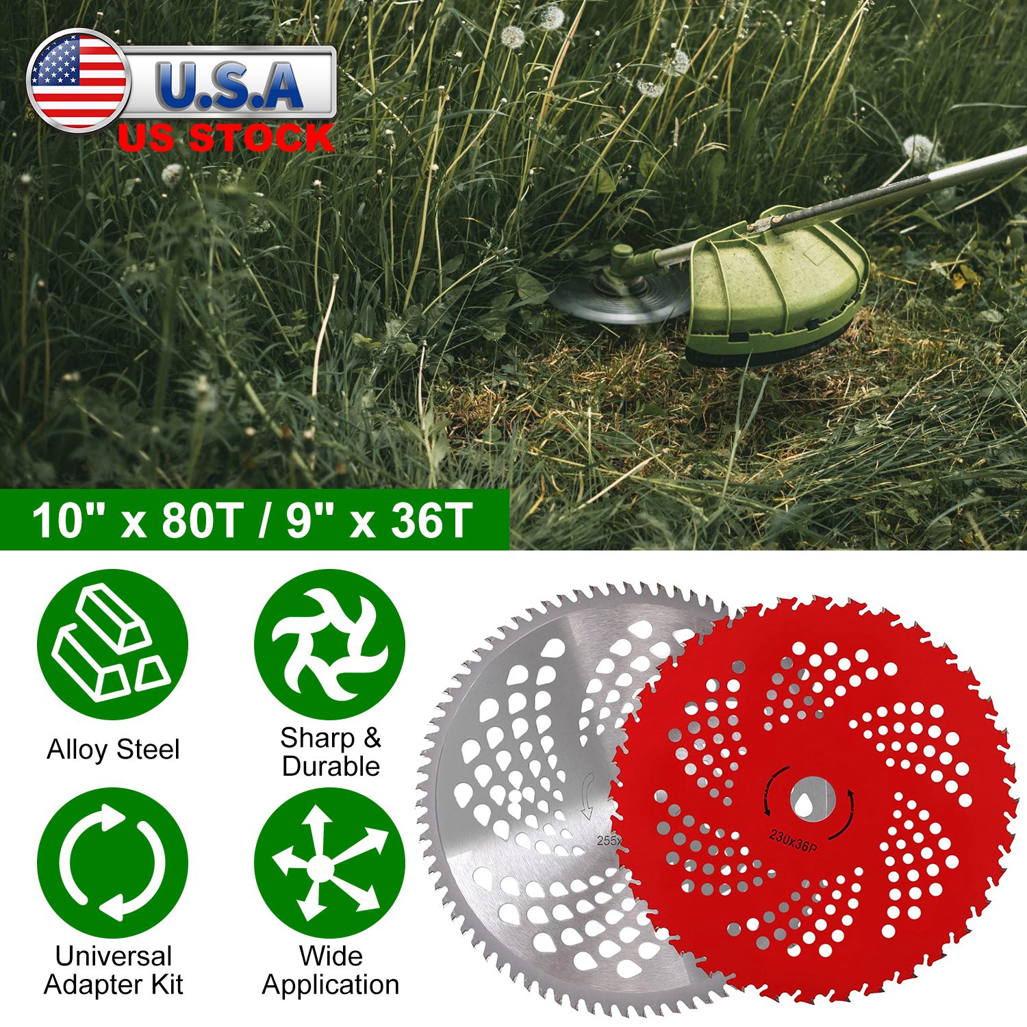 10" x 80T 9" x 36T Carbide Tip Brush Cutter Blades with Universal Adapter Kit Alloy Steel Blades Compatible with Brush Cutter Trimmer Weed Eater - Image 7