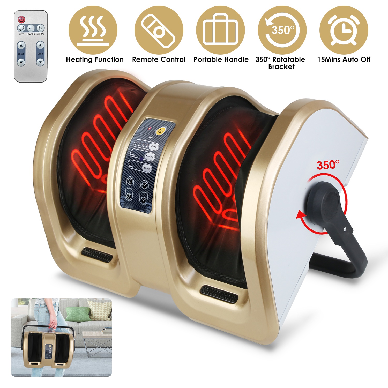 Shiatsu Foot Massager Electric Foot Massaging Machine Feet Kneading Massager with Auto/Manual Modes Heating Function 15Mins Auto Off 350° Rotable Supp - Image 5