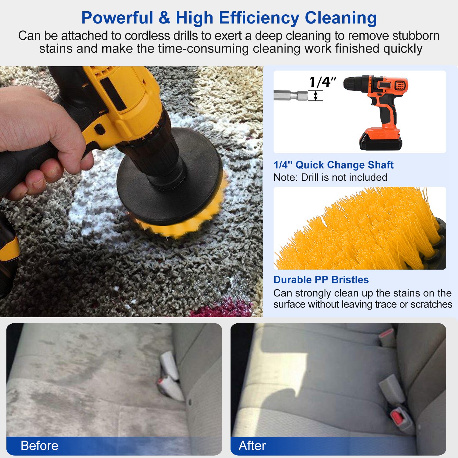 3Pcs/Set Drill Brush Power Scrubber Cleaning Brush for Car Carpet Wall Tile Tub Cleaner Combo - Image 8