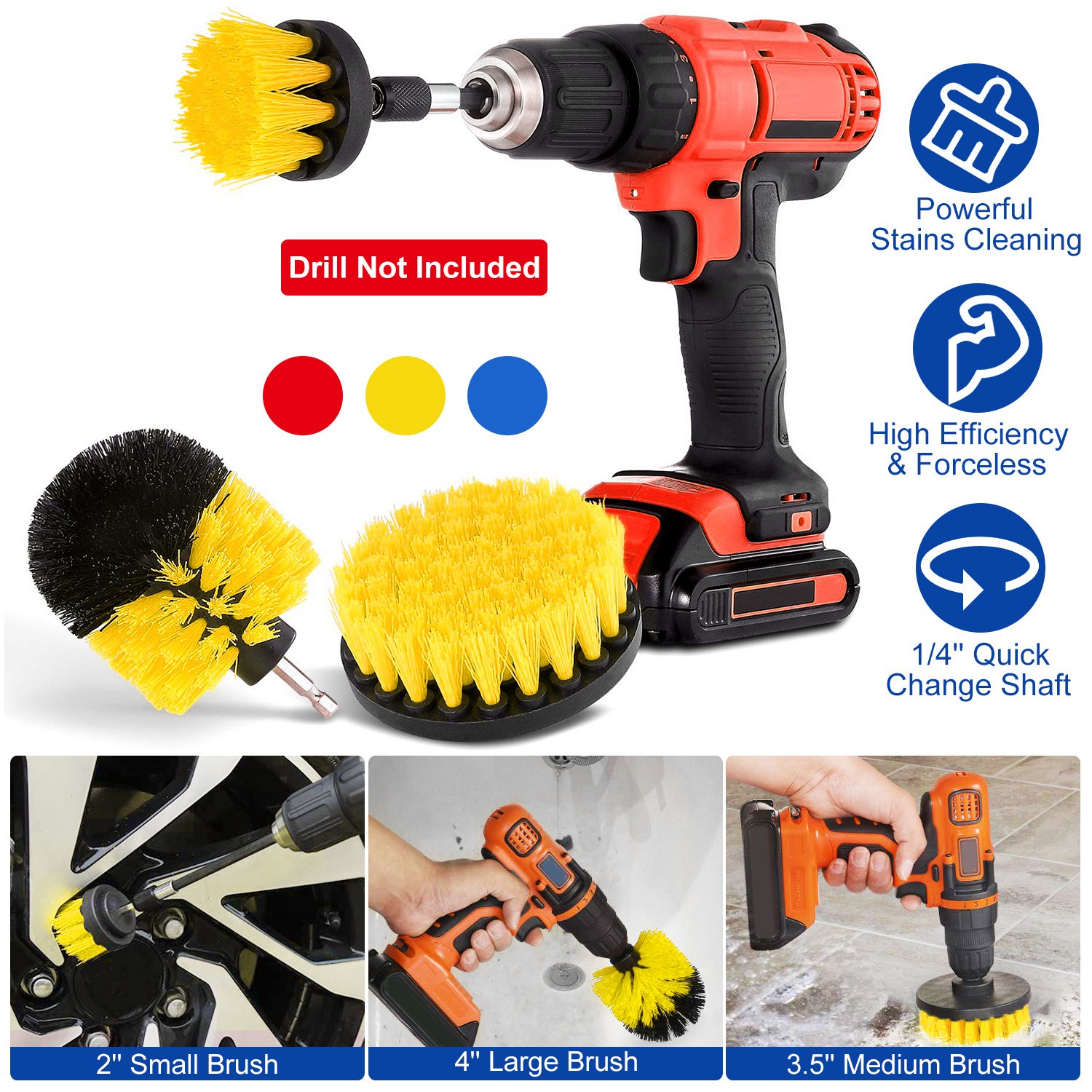 3Pcs/Set Drill Brush Power Scrubber Cleaning Brush for Car Carpet Wall Tile Tub Cleaner Combo - Image 3