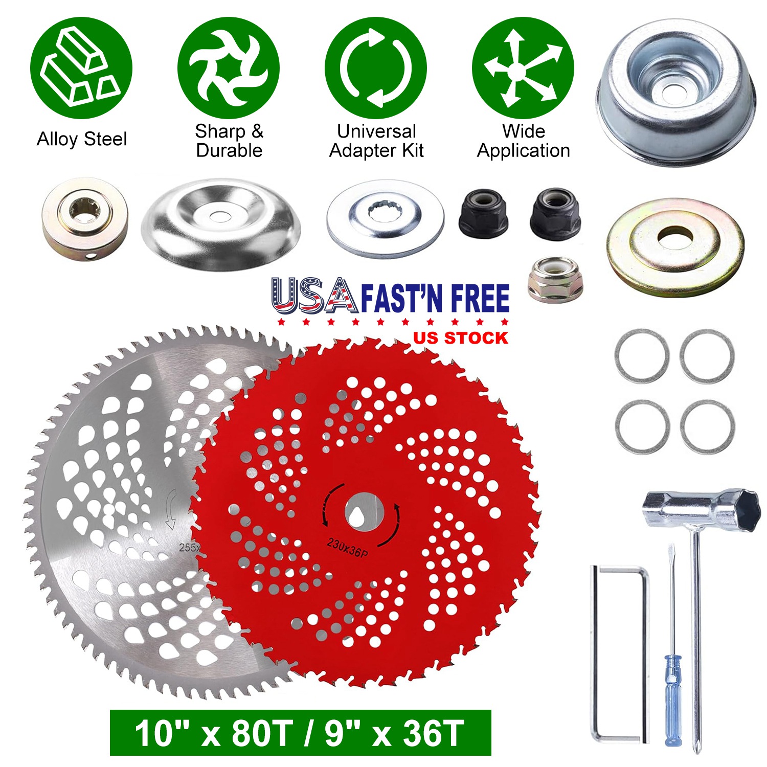 10" x 80T 9" x 36T Carbide Tip Brush Cutter Blades with Universal Adapter Kit Alloy Steel Blades Compatible with Brush Cutter Trimmer Weed Eater - Image 5