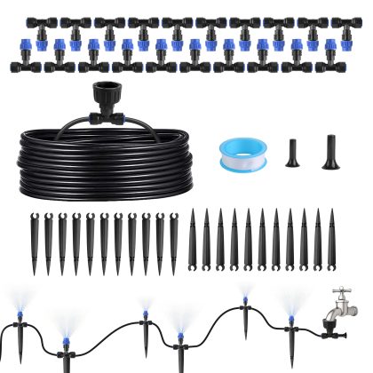75FT Mist Drip Irrigation System with Adjustable Misting Nozzle Quick Connect Automatic Garden Watering System for Garden Lawn Patio Flower Bed