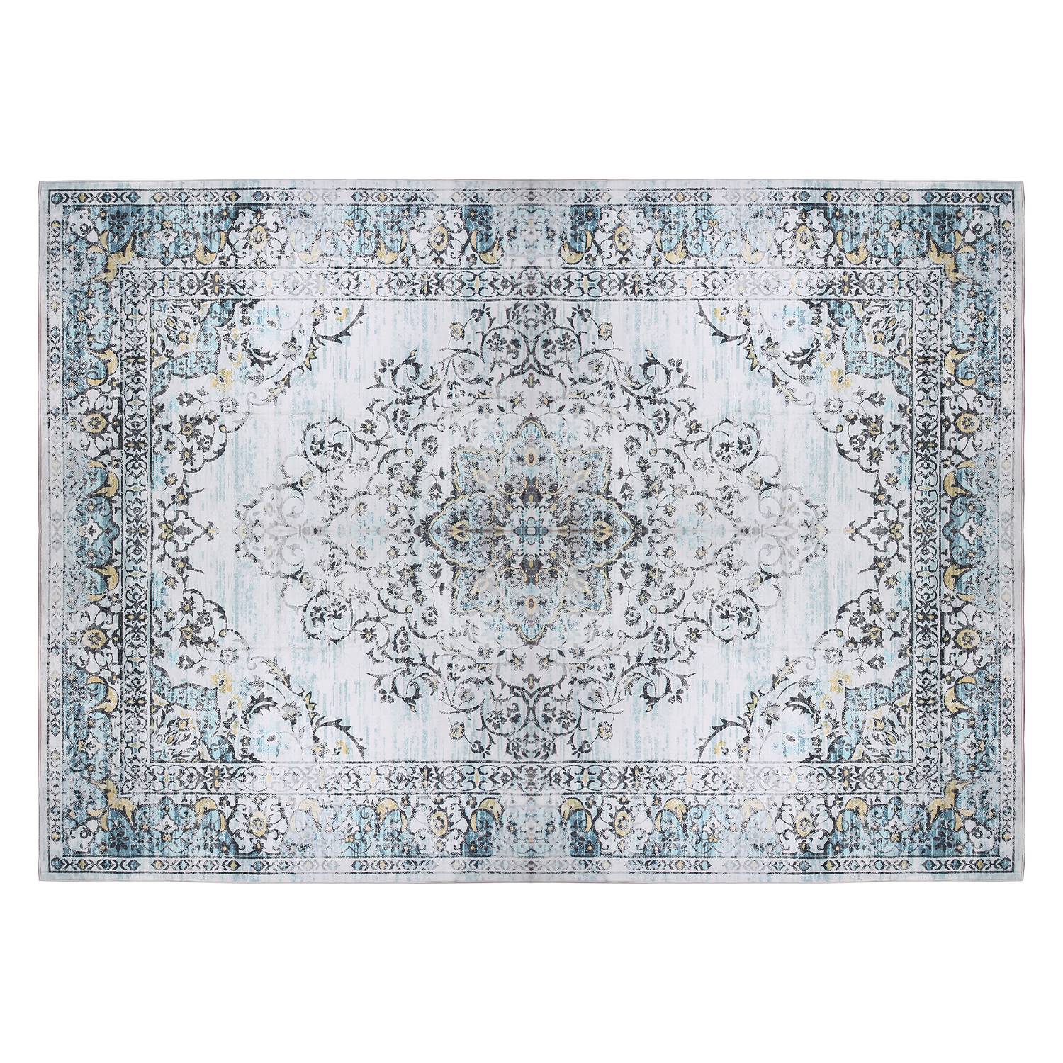 6x9FT Vintage Area Rug Modern Non Slip Carpet Boho Low Pile Soft Rug Waterproof Machine Washable Rug for Living Room Bedroom Kitchen Dining Room Under