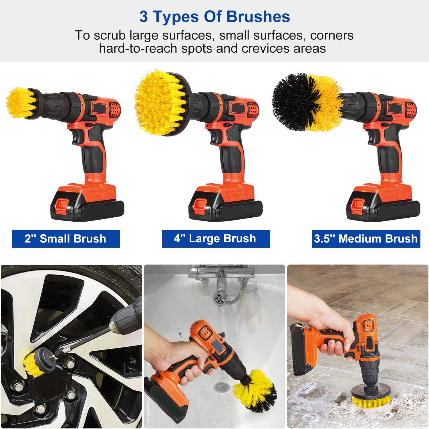 3Pcs/Set Drill Brush Power Scrubber Cleaning Brush for Car Carpet Wall Tile Tub Cleaner Combo - Image 9