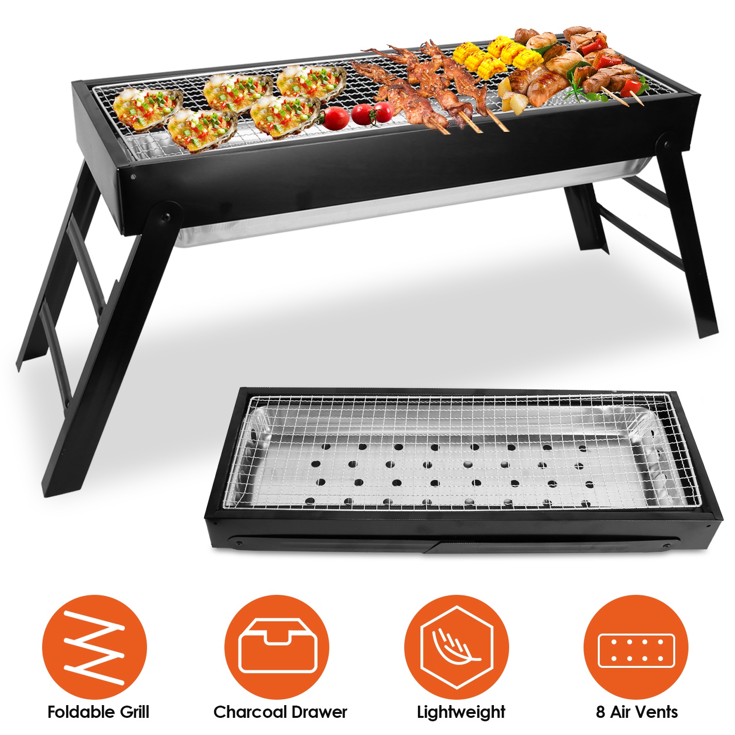 Foldable Charcoal BBQ Grill Stainless Steel Grill Net Easy Setup Portable Tabletop Barbecue Grill for Camping Picnic Outdoor Party Backyard - Image 4