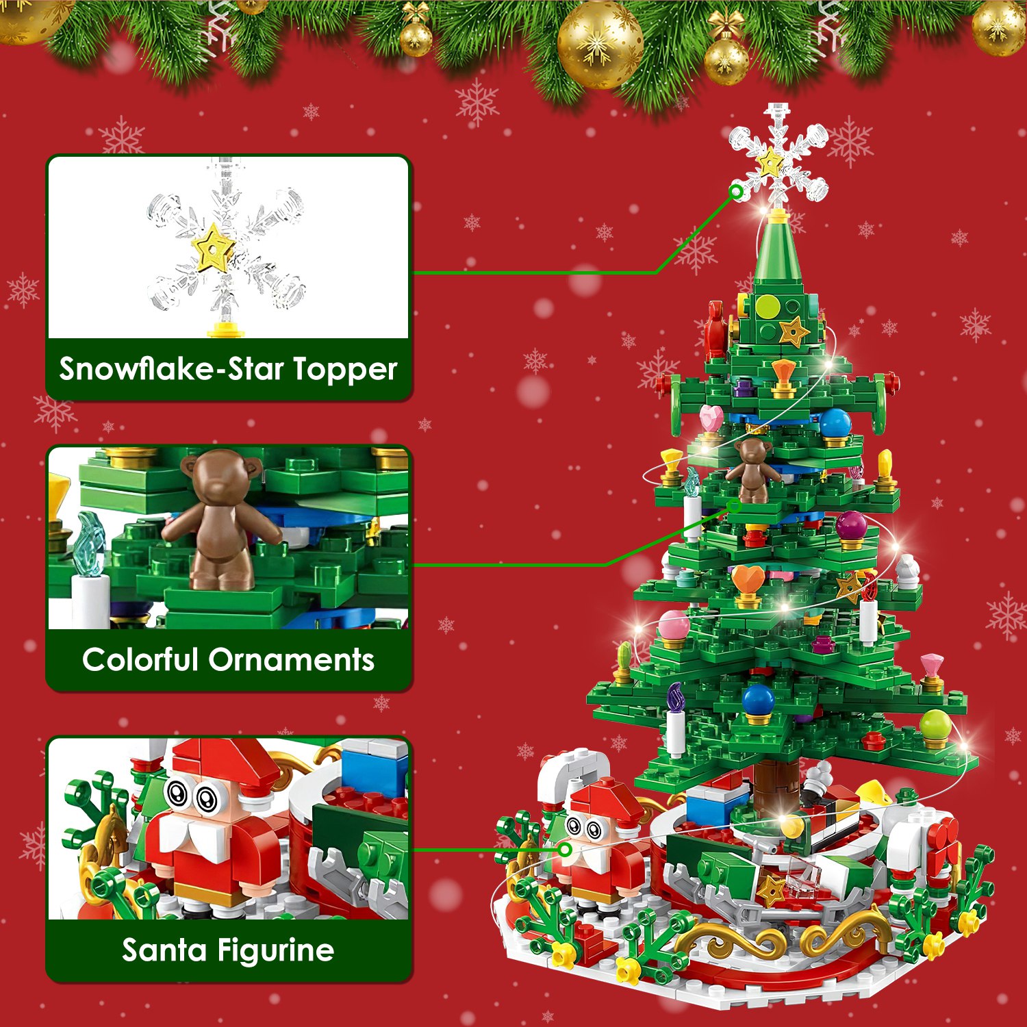 2025 Christmas Tree Building Set With LED Light Tabletop Christmas Building Block 24 Days Christmas Countdown Calendar for Boys Girls 3-6 - Image 9