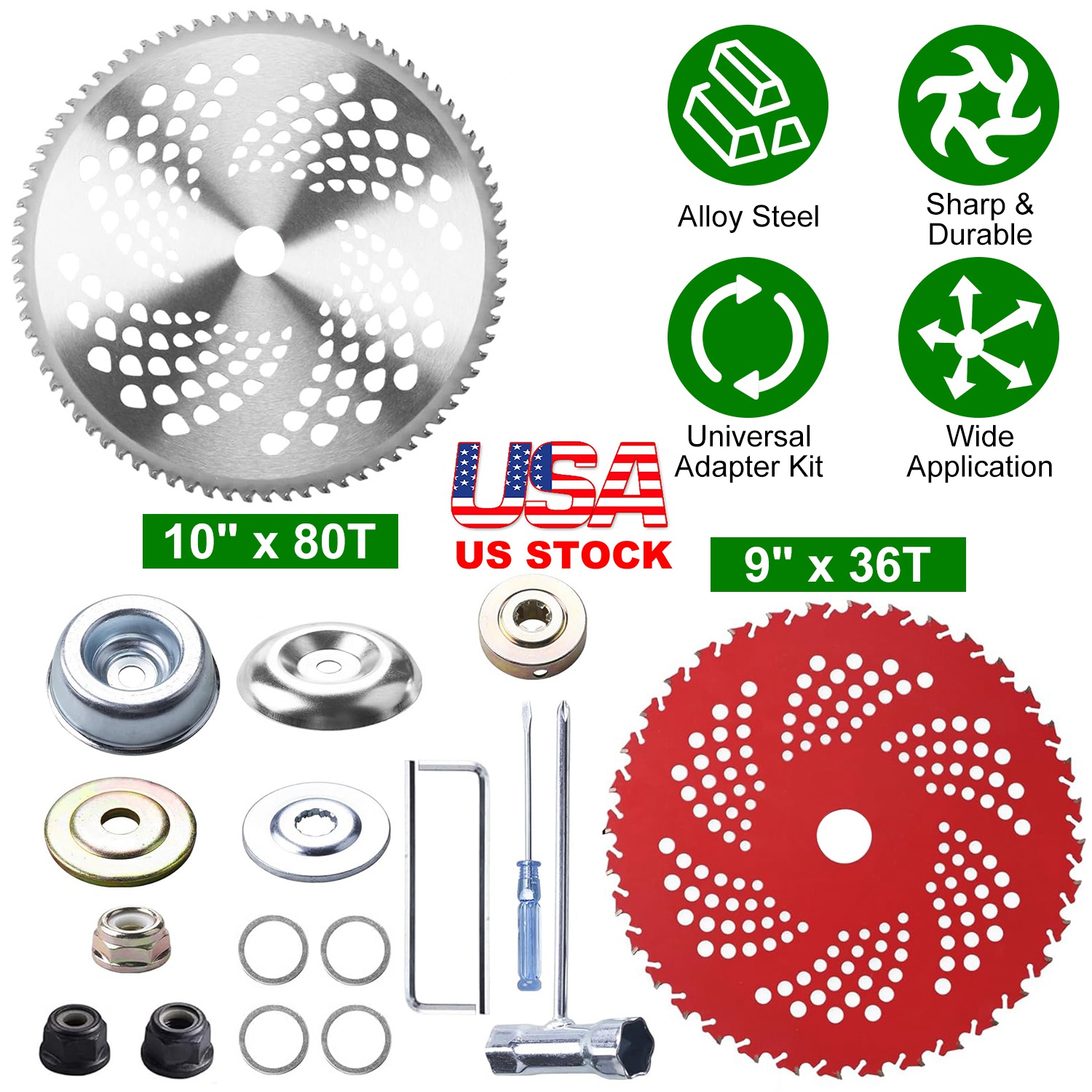 10" x 80T 9" x 36T Carbide Tip Brush Cutter Blades with Universal Adapter Kit Alloy Steel Blades Compatible with Brush Cutter Trimmer Weed Eater - Image 6