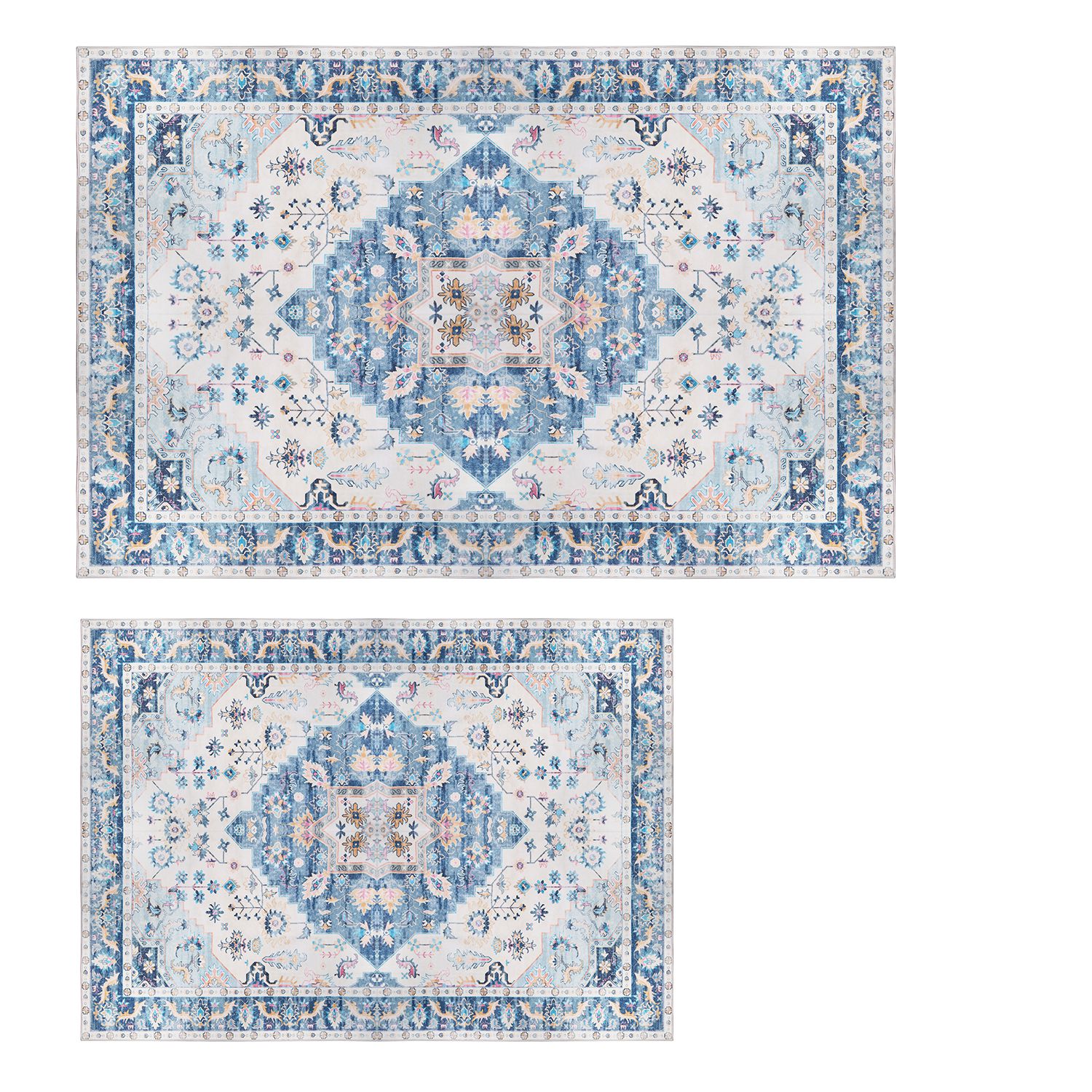 6x9FT Vintage Area Rug Modern Non Slip Carpet Boho Low Pile Soft Rug Waterproof Machine Washable Rug for Living Room Bedroom Kitchen Dining Room Under - Image 2