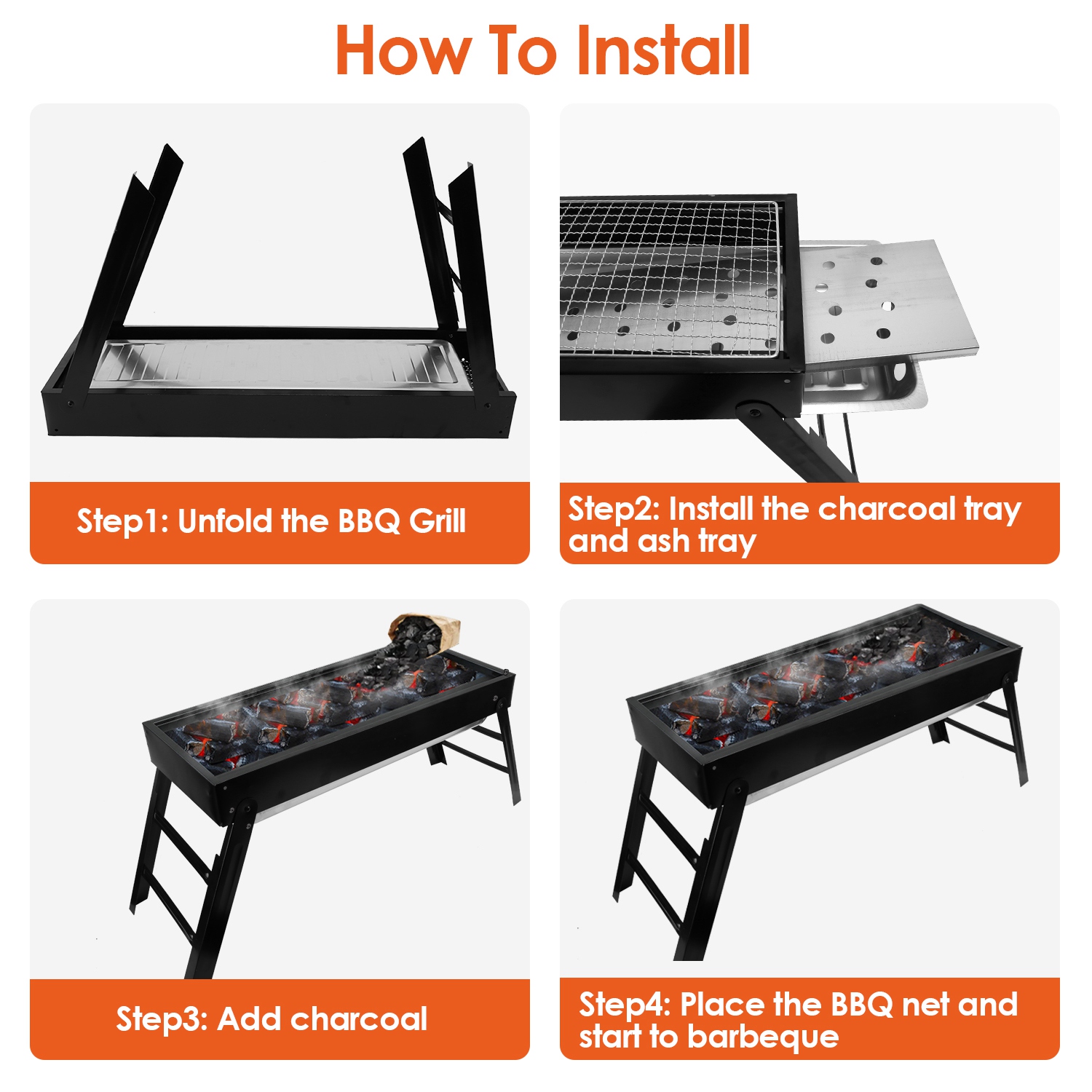 Foldable Charcoal BBQ Grill Stainless Steel Grill Net Easy Setup Portable Tabletop Barbecue Grill for Camping Picnic Outdoor Party Backyard - Image 9