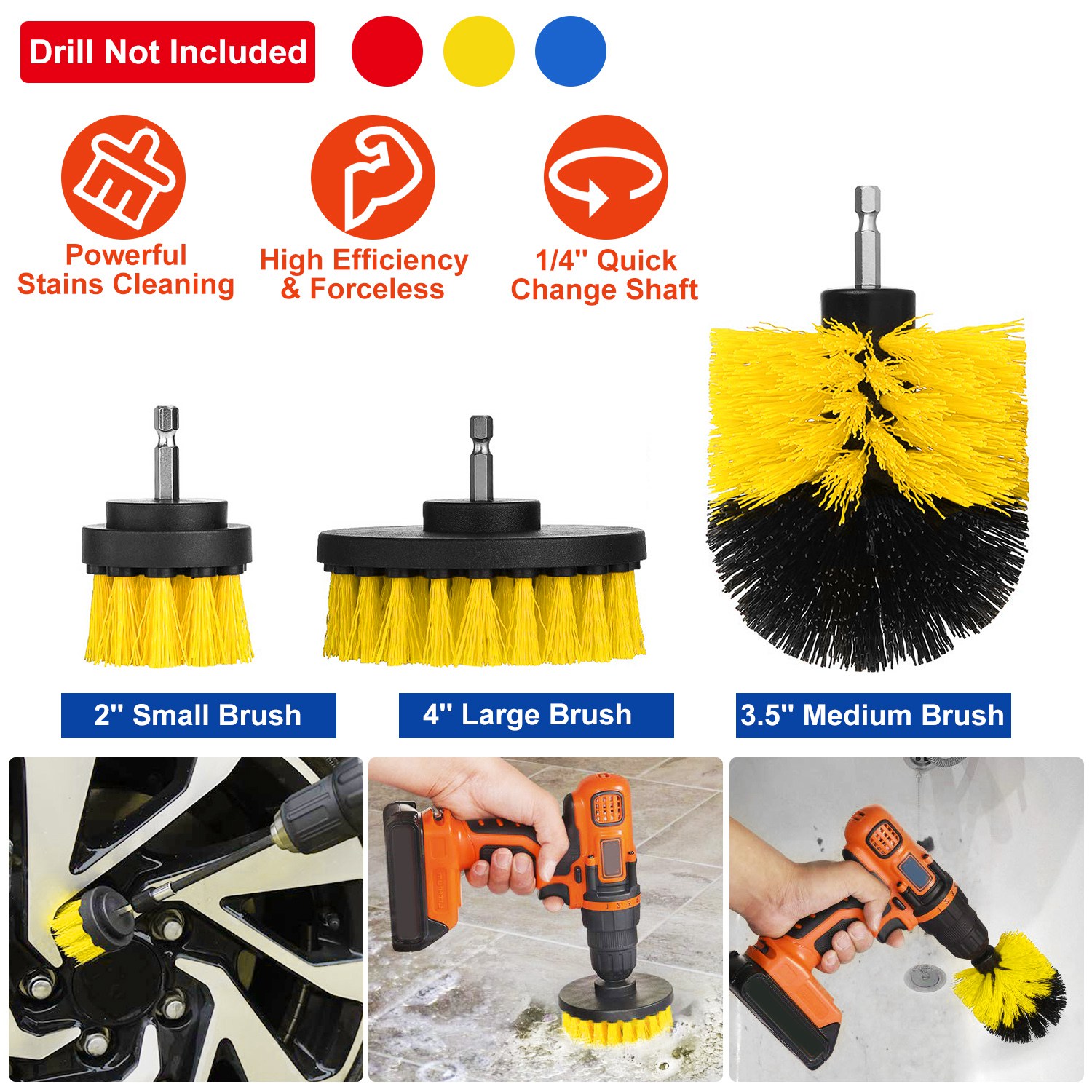 3Pcs/Set Drill Brush Power Scrubber Cleaning Brush for Car Carpet Wall Tile Tub Cleaner Combo - Image 7