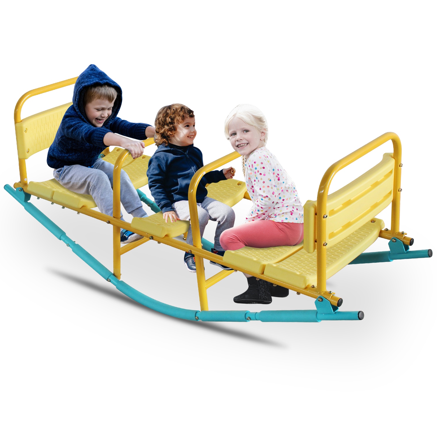 3-Seat Kids Rocking Seesaw Outdoor Playground Equipment Stainless Steel Teeter Totter with EVA Foam Cover Handles & Backrests Toddler Swing 220LBS Max - Image 10