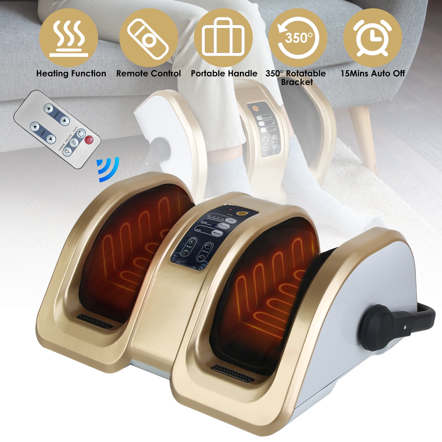 Shiatsu Foot Massager Electric Foot Massaging Machine Feet Kneading Massager with Auto/Manual Modes Heating Function 15Mins Auto Off 350° Rotable Supp - Image 9