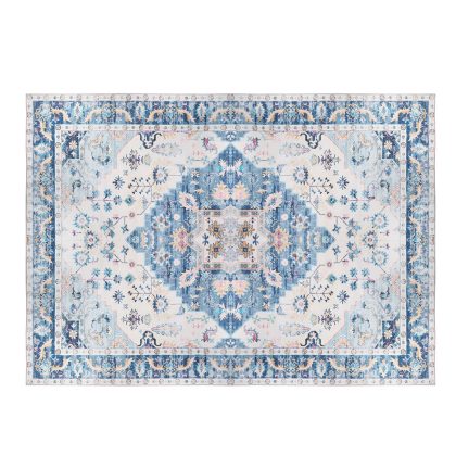 6x9FT Vintage Area Rug Modern Non Slip Carpet Boho Low Pile Soft Rug Waterproof Machine Washable Rug for Living Room Bedroom Kitchen Dining Room Under