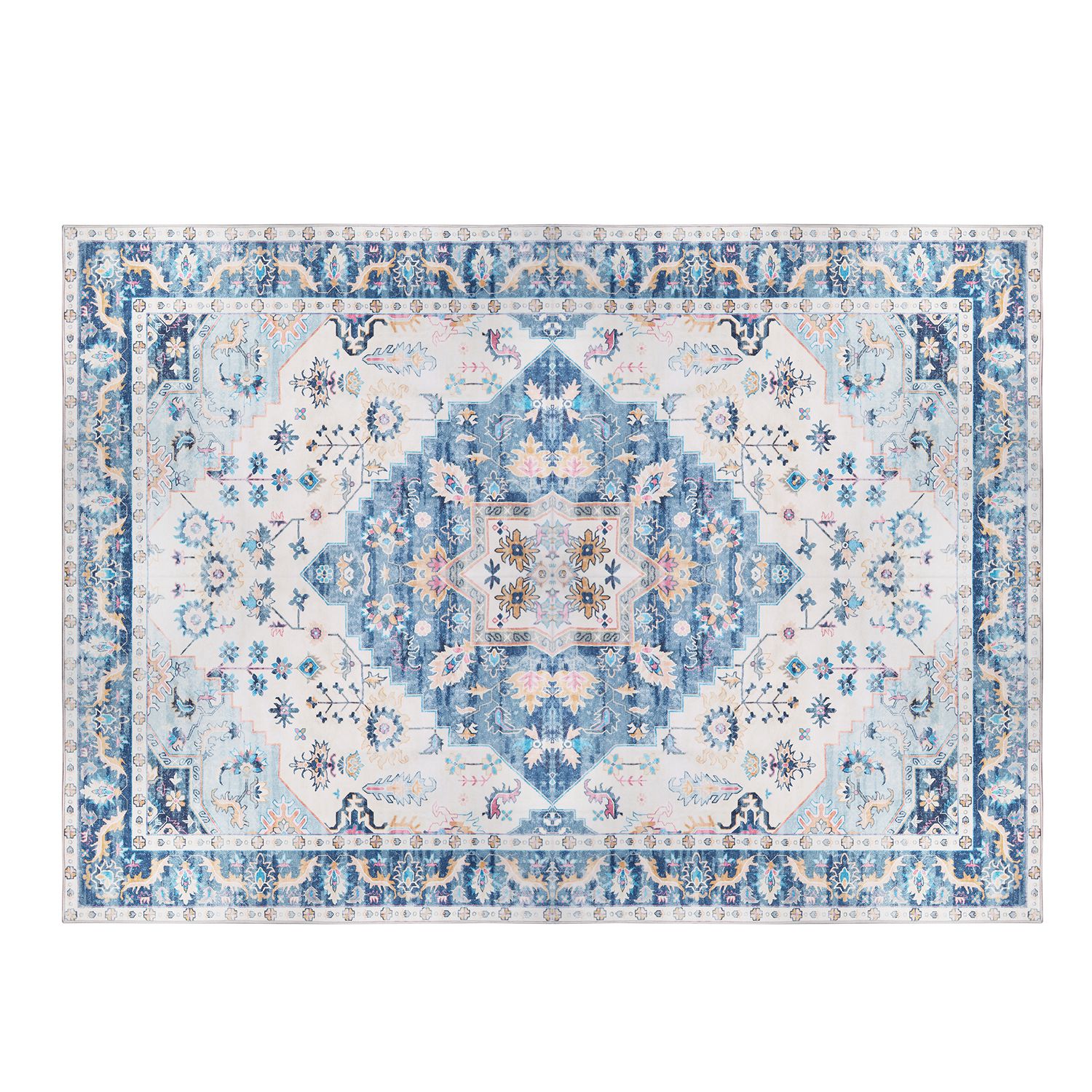 6x9FT Vintage Area Rug Modern Non Slip Carpet Boho Low Pile Soft Rug Waterproof Machine Washable Rug for Living Room Bedroom Kitchen Dining Room Under