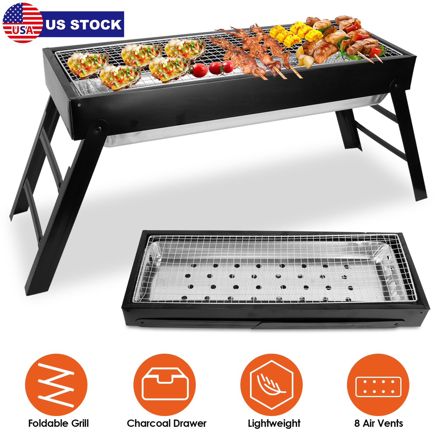 Foldable Charcoal BBQ Grill Stainless Steel Grill Net Easy Setup Portable Tabletop Barbecue Grill for Camping Picnic Outdoor Party Backyard - Image 5