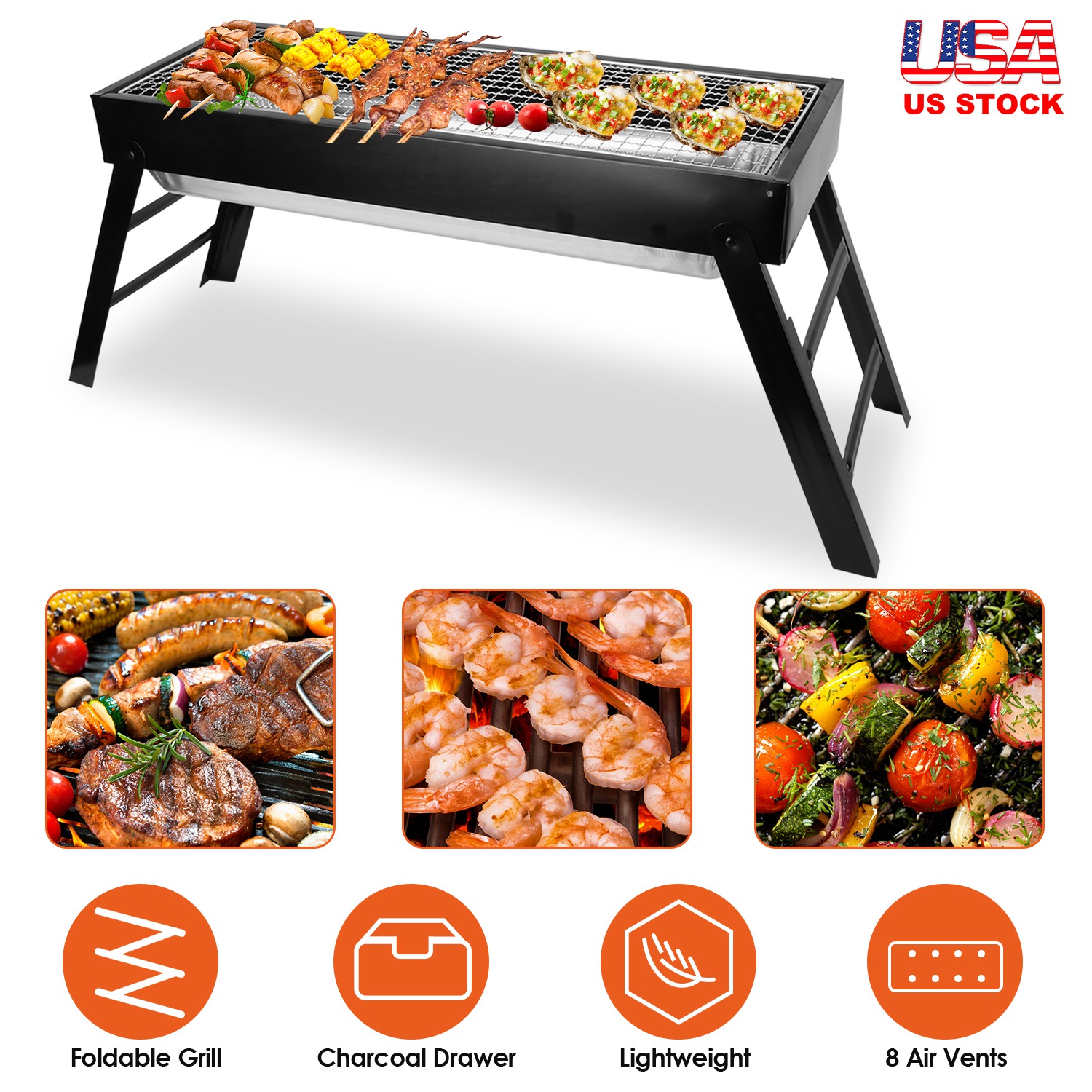 Foldable Charcoal BBQ Grill Stainless Steel Grill Net Easy Setup Portable Tabletop Barbecue Grill for Camping Picnic Outdoor Party Backyard - Image 7
