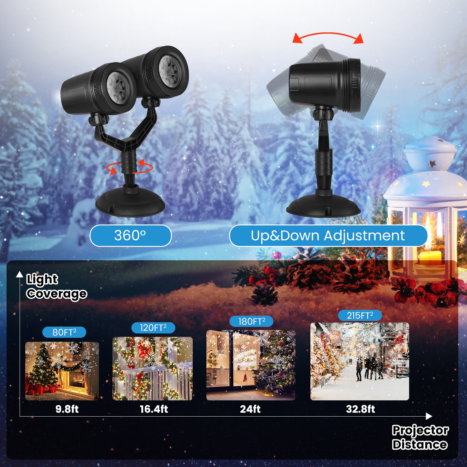 Christmas Snowflake Projector Light Dual-Head LED Stake Light IP44 Waterproof Xmas Decoration For Holiday Indoor Outdoor Use Garden Patio Wall Decor - Image 8