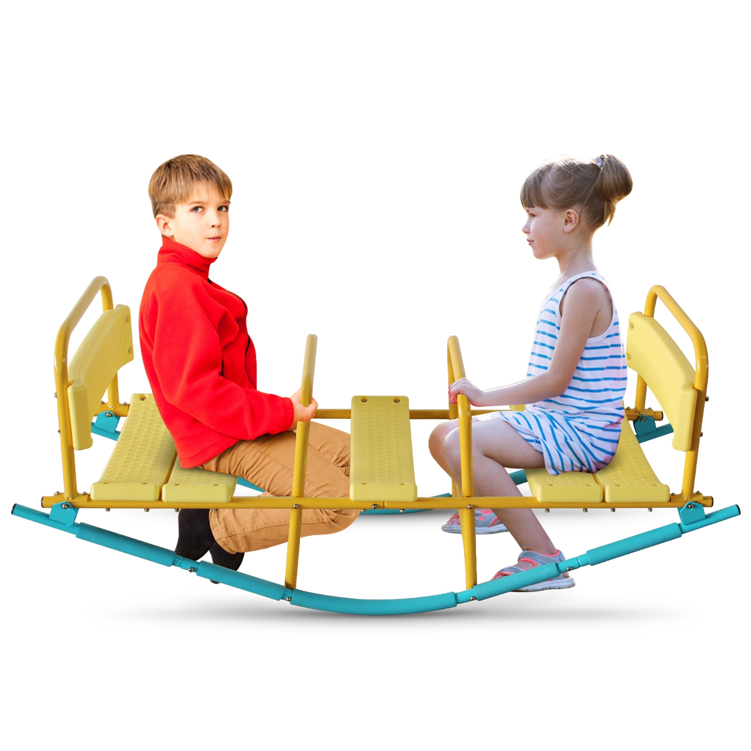 3-Seat Kids Rocking Seesaw Outdoor Playground Equipment Stainless Steel Teeter Totter with EVA Foam Cover Handles & Backrests Toddler Swing 220LBS Max - Image 6