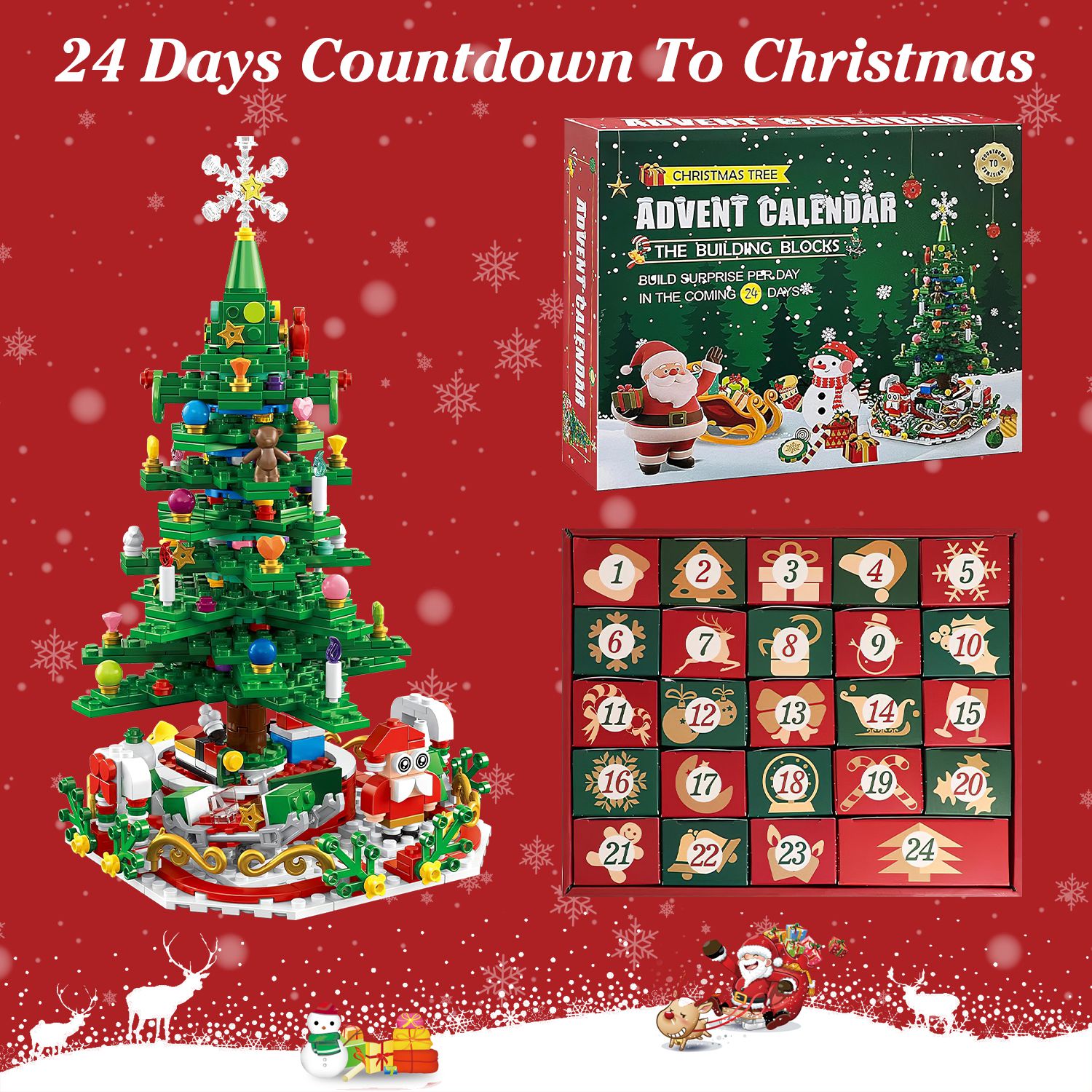 2025 Christmas Tree Building Set With LED Light Tabletop Christmas Building Block 24 Days Christmas Countdown Calendar for Boys Girls 3-6 - Image 10
