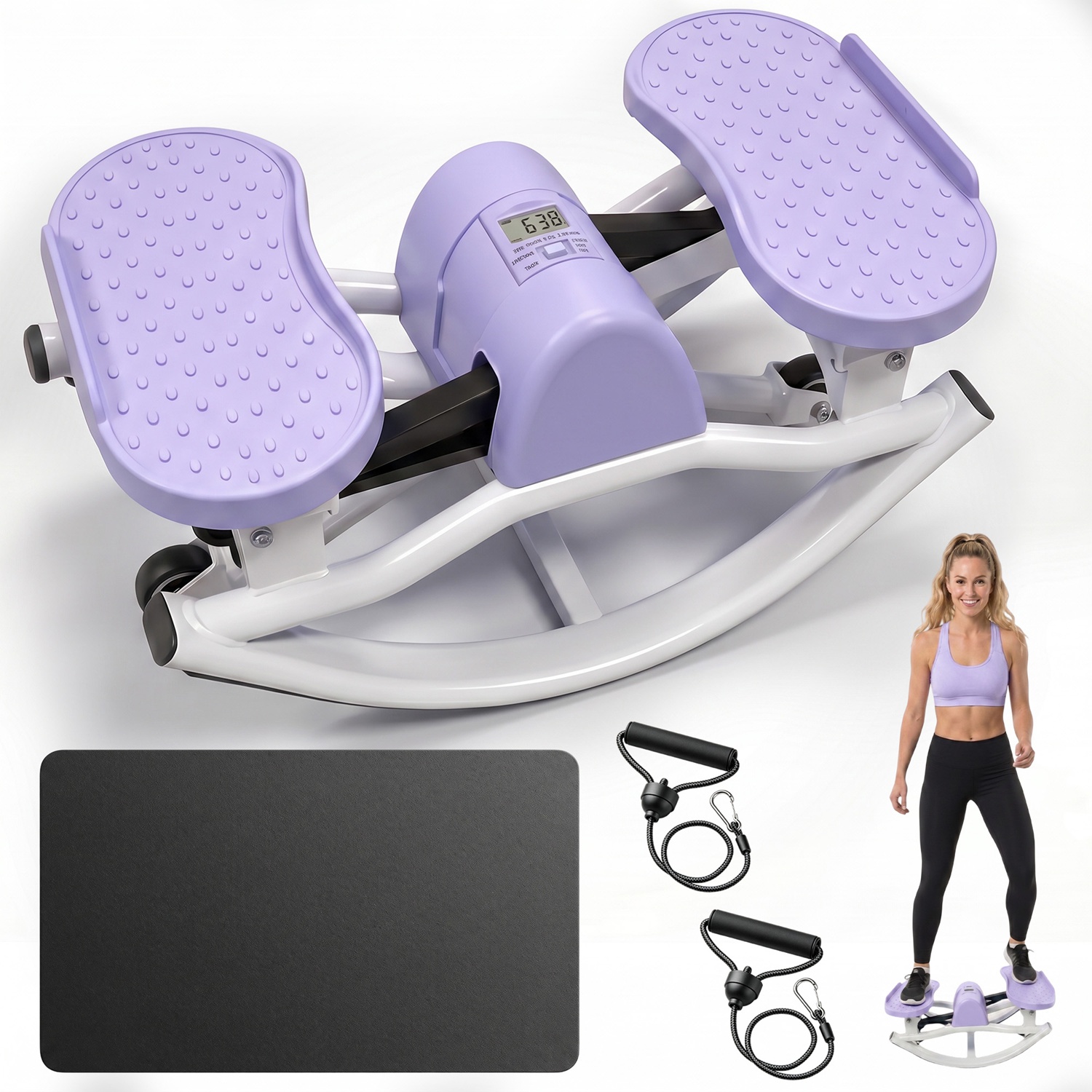 Swing Stepper Machine, Compact Mini Stepper with Resistance Bands, Non-Slip Exercise Mat & LCD Monitor, Full-Body Aerobic Fitness Step Machine for Hom - Image 4