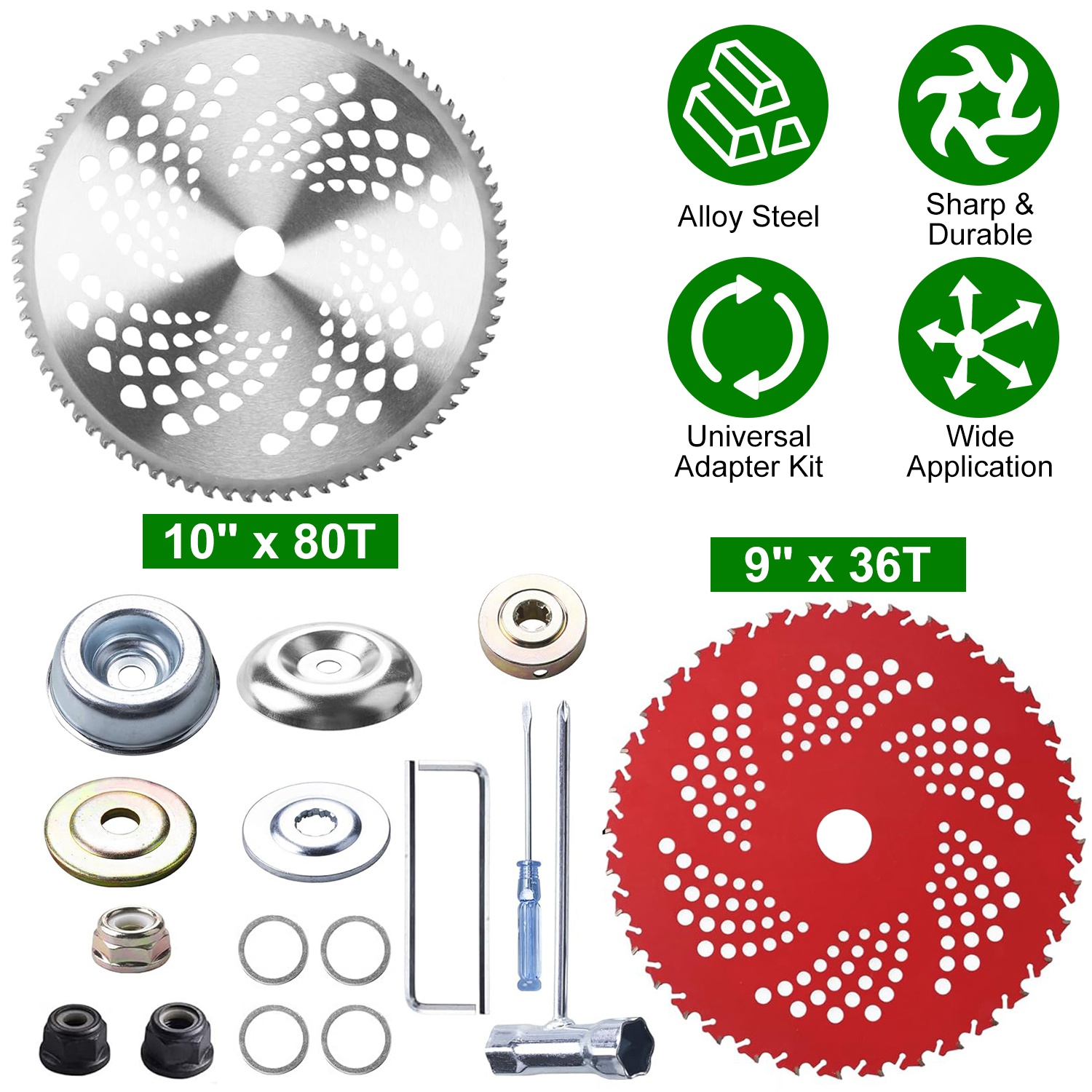 10" x 80T 9" x 36T Carbide Tip Brush Cutter Blades with Universal Adapter Kit Alloy Steel Blades Compatible with Brush Cutter Trimmer Weed Eater - Image 3