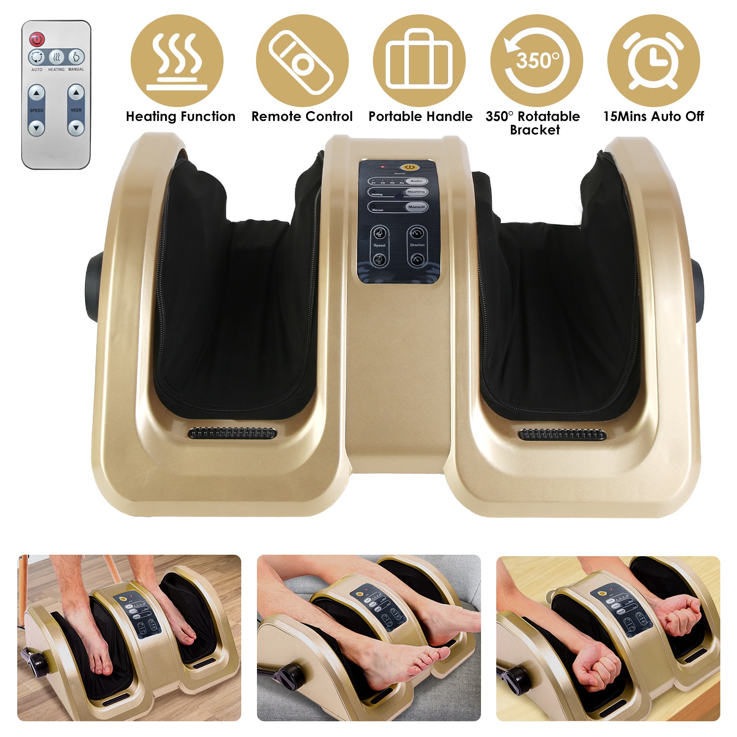 Shiatsu Foot Massager Electric Foot Massaging Machine Feet Kneading Massager with Auto/Manual Modes Heating Function 15Mins Auto Off 350° Rotable Supp - Image 7