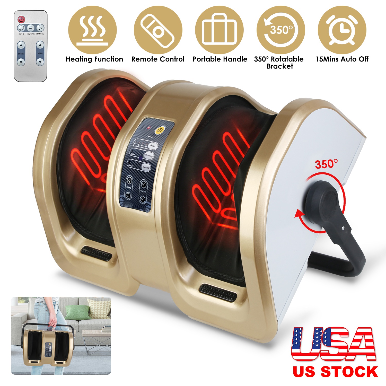 Shiatsu Foot Massager Electric Foot Massaging Machine Feet Kneading Massager with Auto/Manual Modes Heating Function 15Mins Auto Off 350° Rotable Supp - Image 4