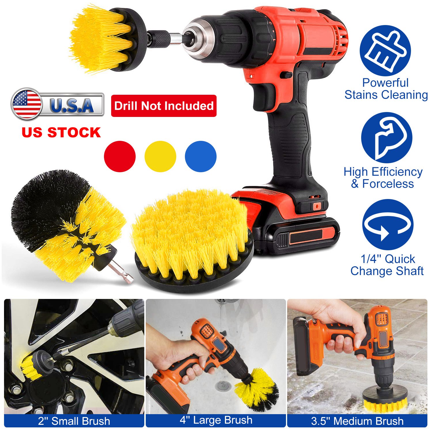 3Pcs/Set Drill Brush Power Scrubber Cleaning Brush for Car Carpet Wall Tile Tub Cleaner Combo - Image 2