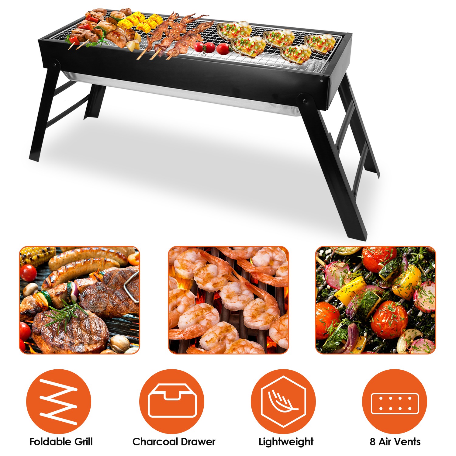 Foldable Charcoal BBQ Grill Stainless Steel Grill Net Easy Setup Portable Tabletop Barbecue Grill for Camping Picnic Outdoor Party Backyard - Image 6