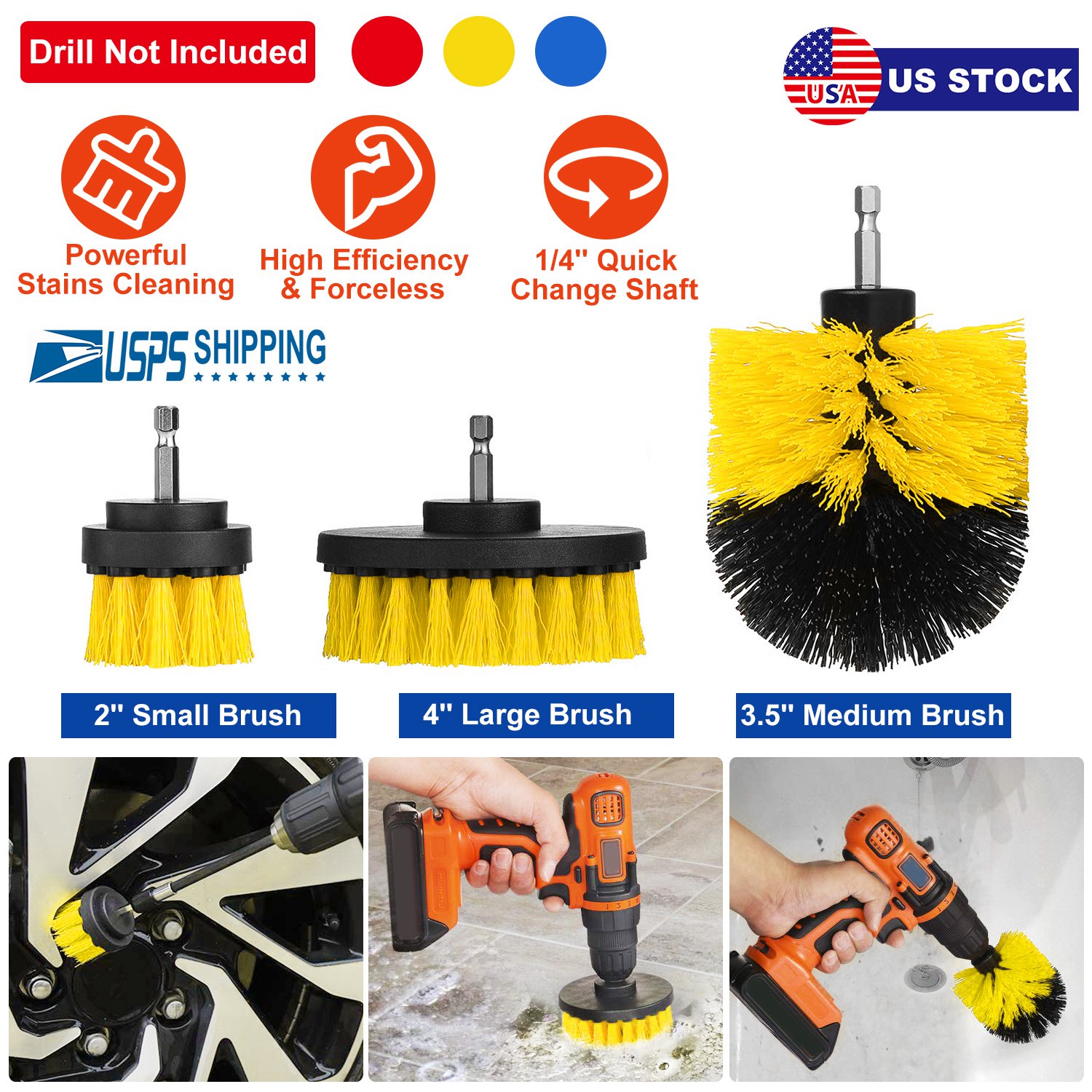 3Pcs/Set Drill Brush Power Scrubber Cleaning Brush for Car Carpet Wall Tile Tub Cleaner Combo - Image 6