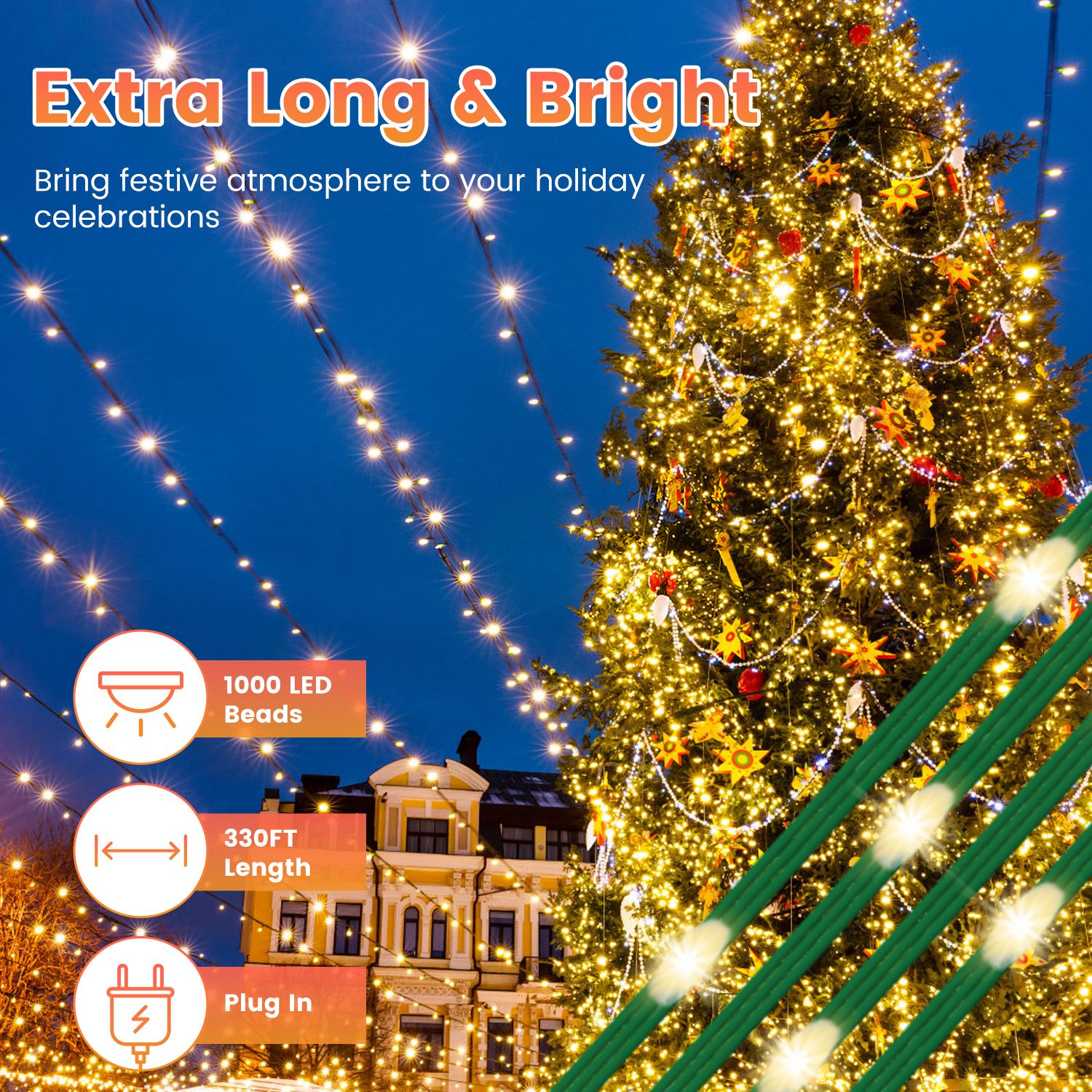 330FT 1000LED String Lights Outdoor Christmas Decoration Lights with Remote IP44 Waterproof 8 Lighting Modes 8 Brightness Timer Plug In Fairy Light Xm - Image 10