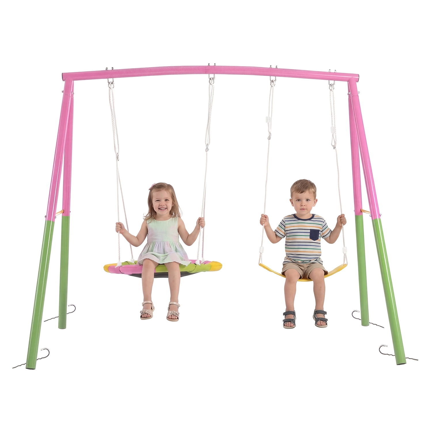 Swing Set for Backyard, 330lbs Swing Set with Heavy-Duty A-Frame Metal Outdoor Swing Stand, 1 Saucer Swing Seat & 1 Belt Swings Seat - Image 3