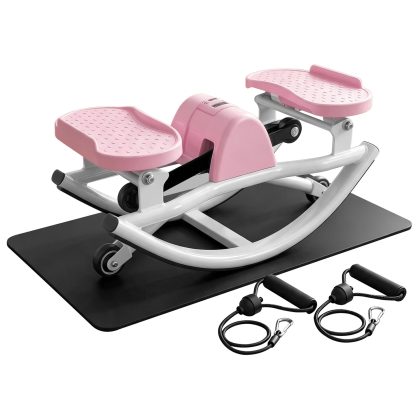 Swing Stepper Machine, Compact Mini Stepper with Resistance Bands, Non-Slip Exercise Mat & LCD Monitor, Full-Body Aerobic Fitness Step Machine for Hom