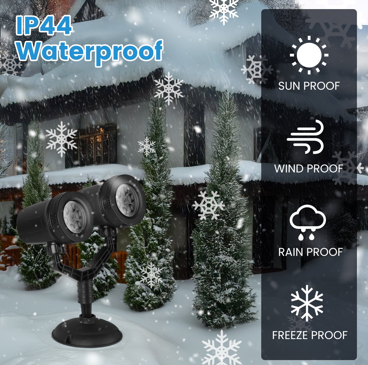 Christmas Snowflake Projector Light Dual-Head LED Stake Light IP44 Waterproof Xmas Decoration For Holiday Indoor Outdoor Use Garden Patio Wall Decor - Image 10