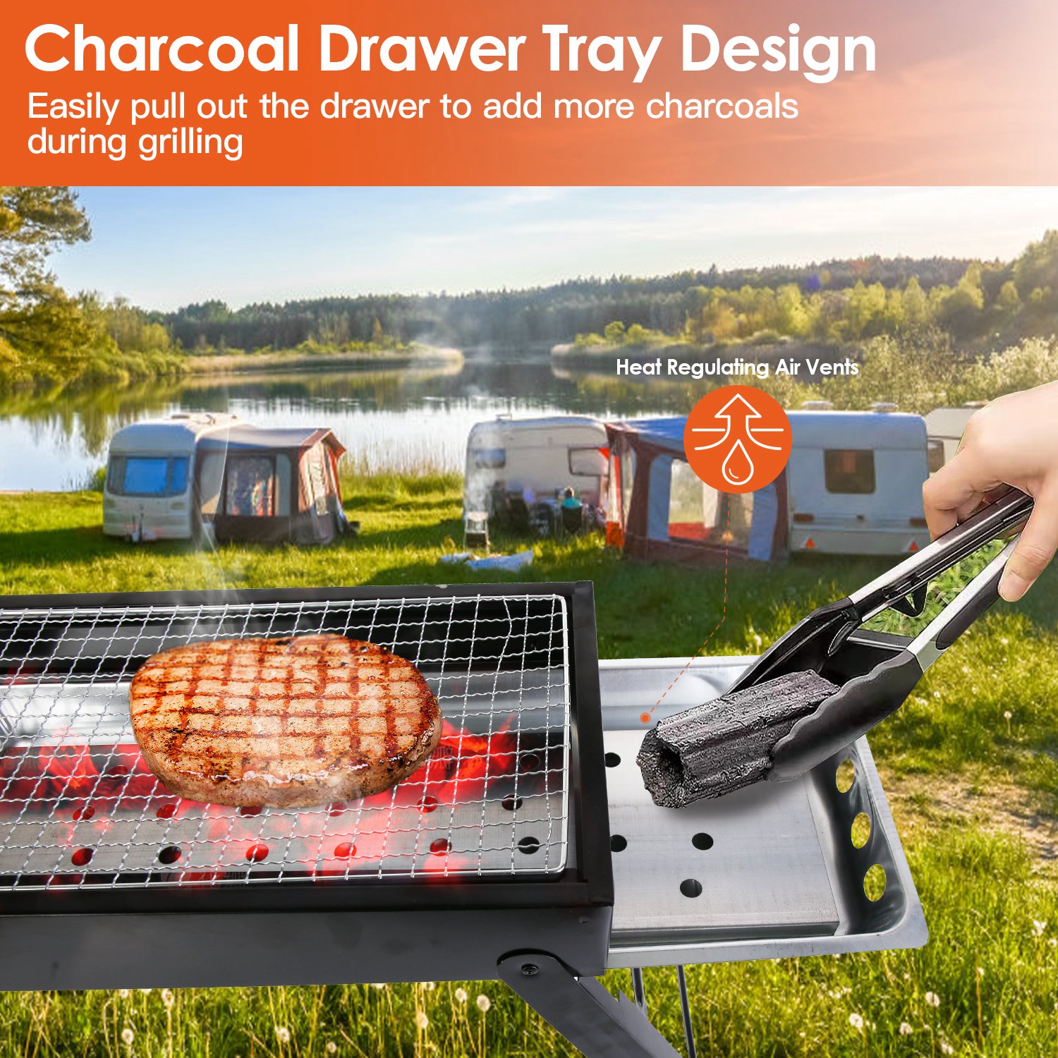 Foldable Charcoal BBQ Grill Stainless Steel Grill Net Easy Setup Portable Tabletop Barbecue Grill for Camping Picnic Outdoor Party Backyard - Image 8