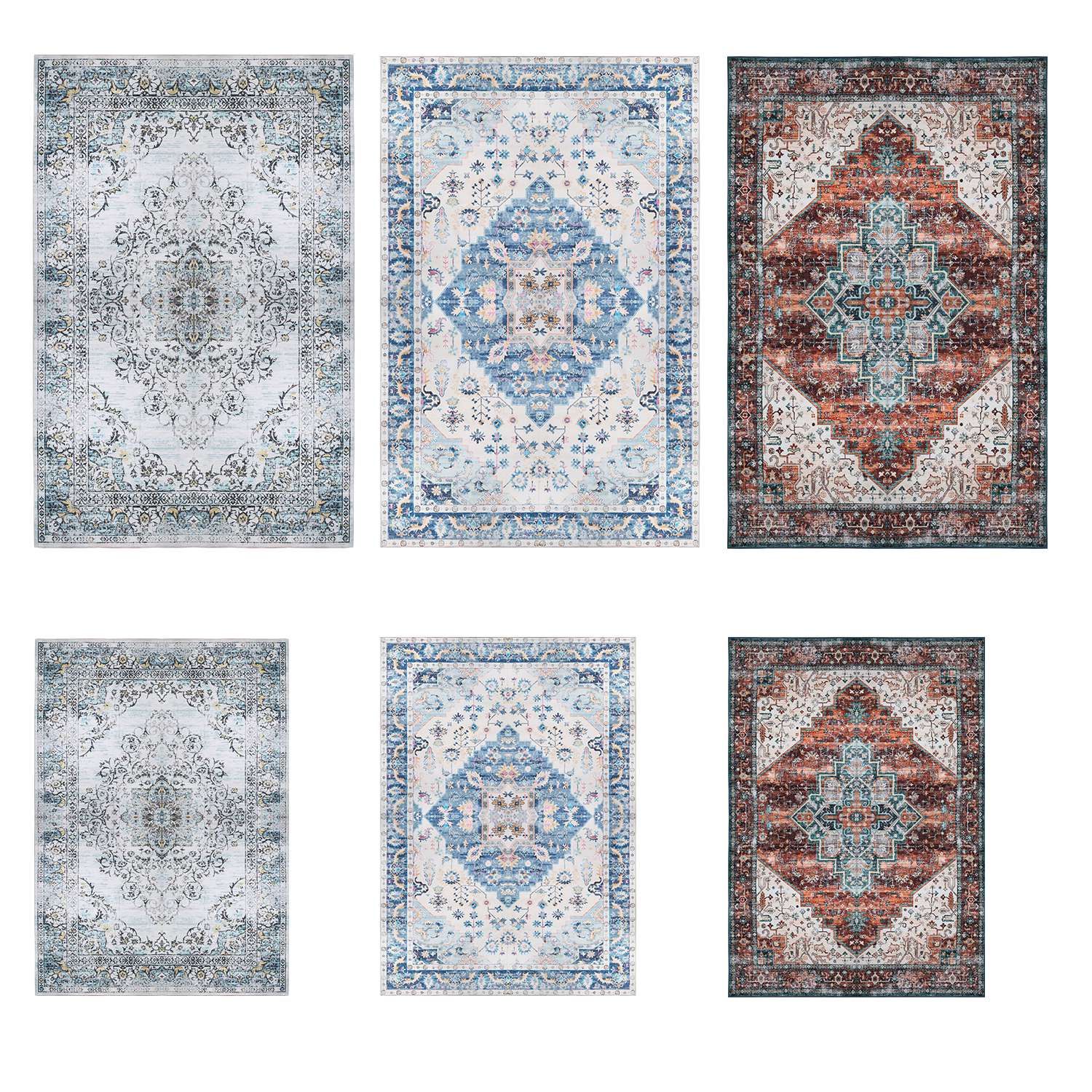 6x9FT Vintage Area Rug Modern Non Slip Carpet Boho Low Pile Soft Rug Waterproof Machine Washable Rug for Living Room Bedroom Kitchen Dining Room Under - Image 3