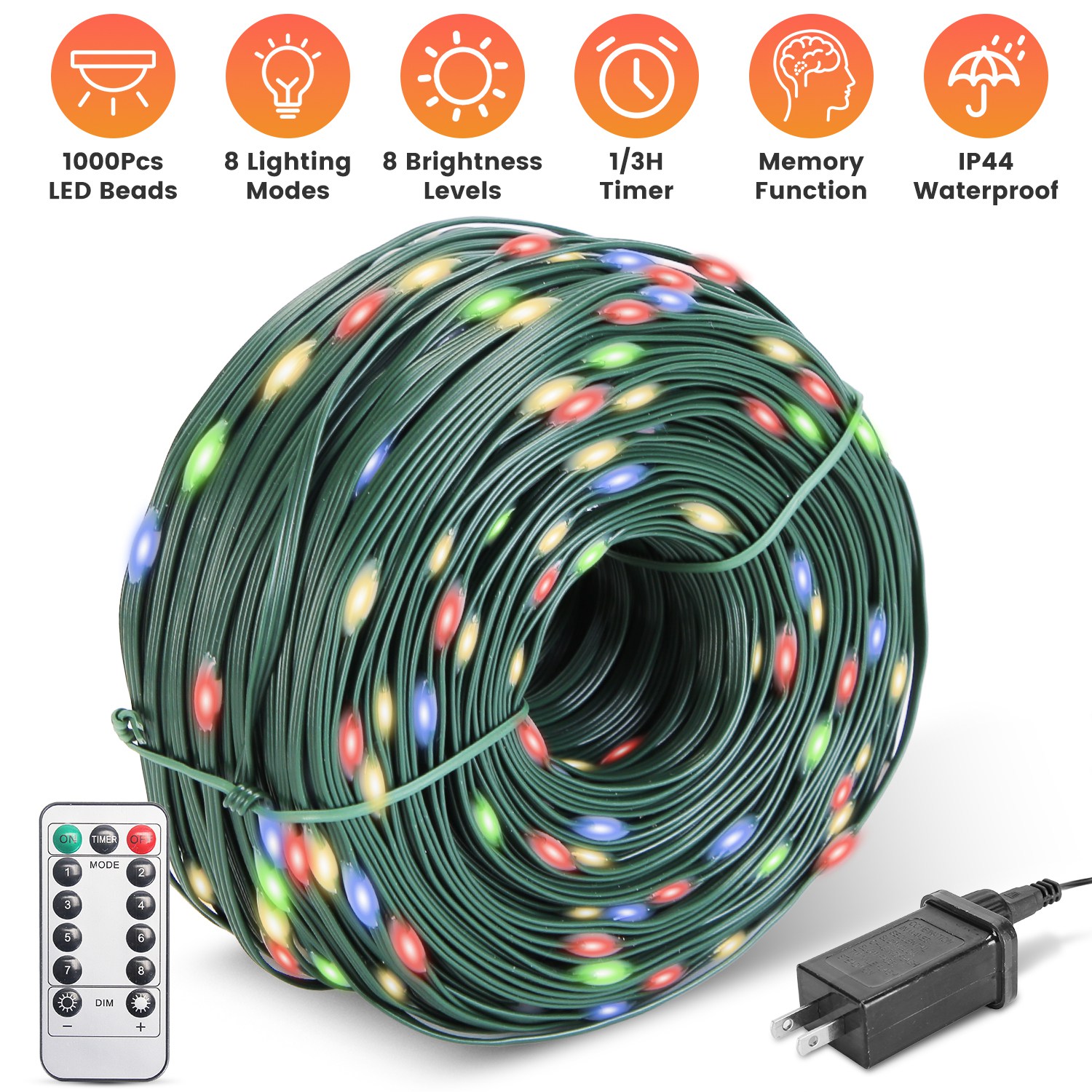 330FT 1000LED String Lights Outdoor Christmas Decoration Lights with Remote IP44 Waterproof 8 Lighting Modes 8 Brightness Timer Plug In Fairy Light Xm - Image 5