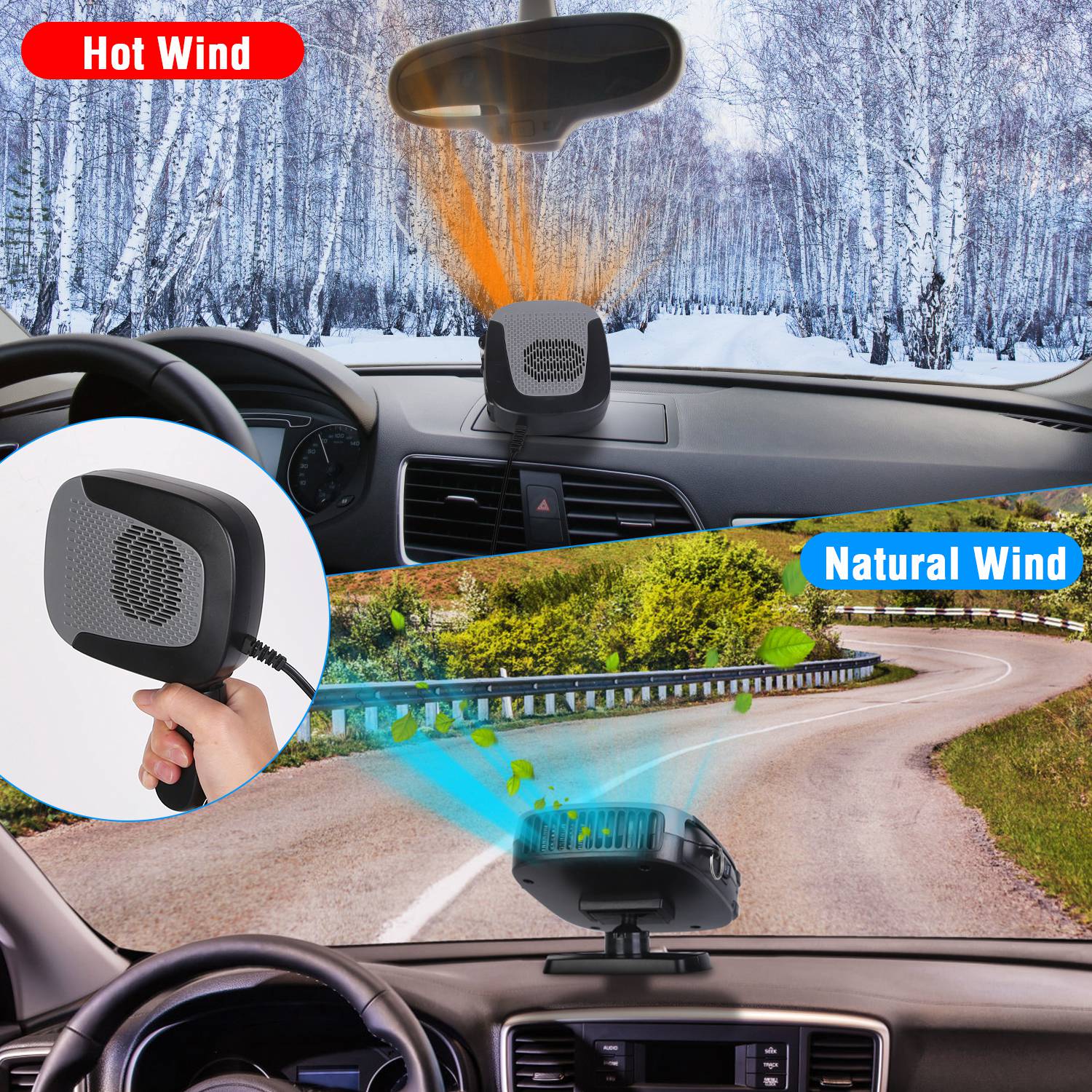 12V 150W Portable Car Auto Heater Heating Fan 2 in 1 Defroster Demister Windshield Heater Automotive Cooling Fan - Image 10
