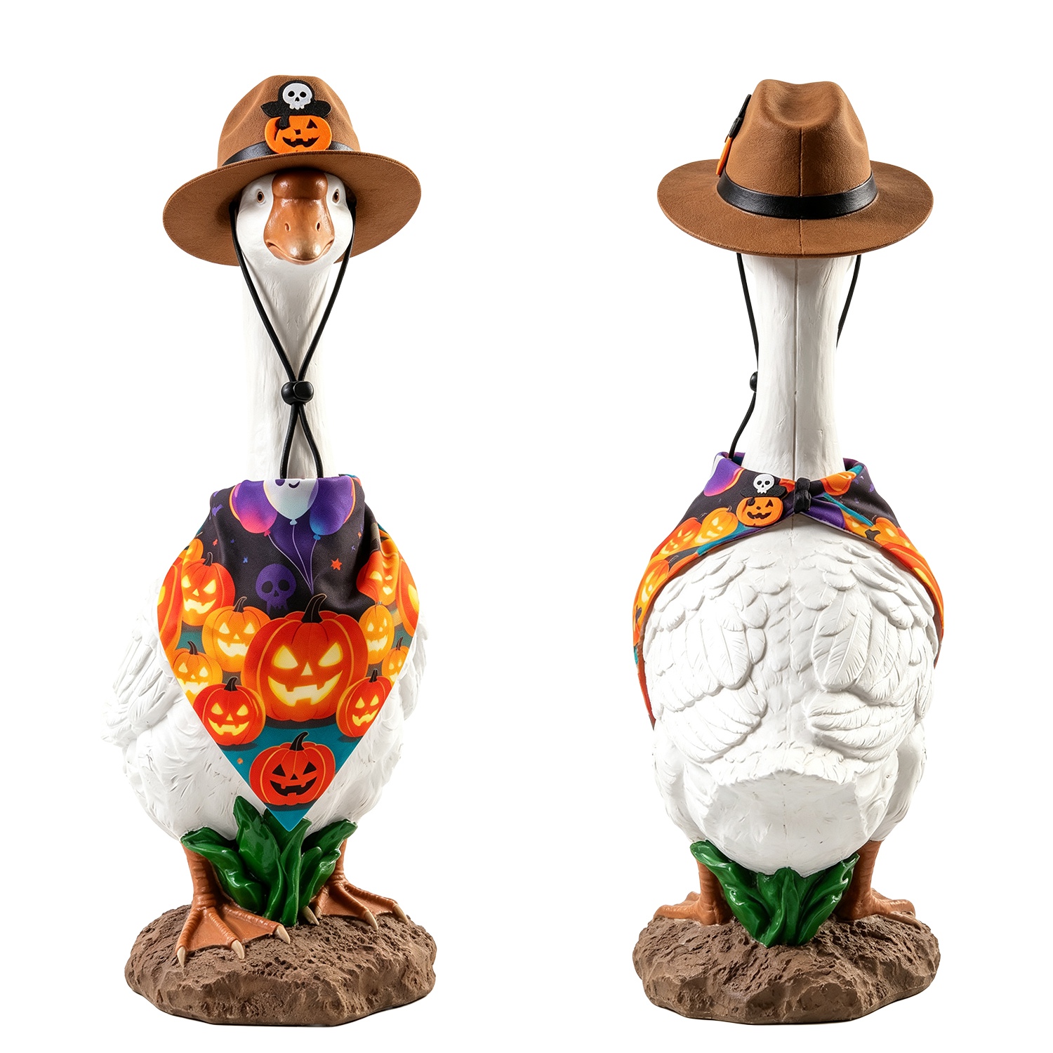 Porch Goose Halloween Costume for 23" Goose Statue Pumpkin Bandana & Cowboy Hat Halloween Yard Decor - Image 6
