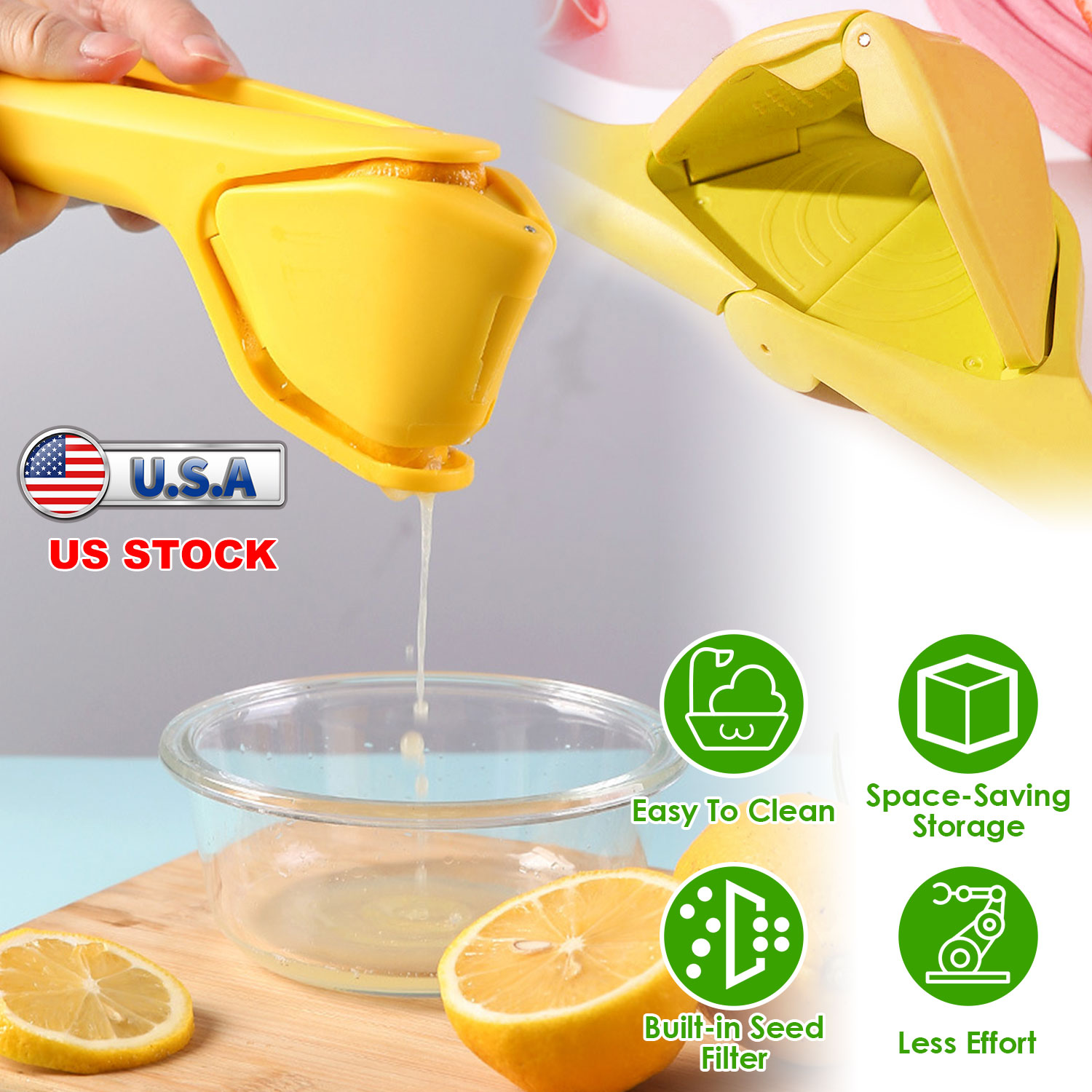 Manual Lemon Squeezer Fold Flat Design Effortless Hand Lemon Juicer Squeezer Manual Citrus Juicer with Sideways Pivot Increase Leverage Reduce Effort - Image 5