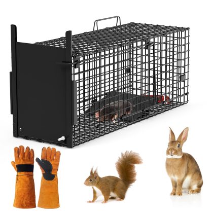 26in Single Door Live Animal Cage Trap For Animals Under 5LBS Easy To Setup Humane Galvanized Iron Trap Cage For Small Cats Rabbits Squirrels Moles Ch