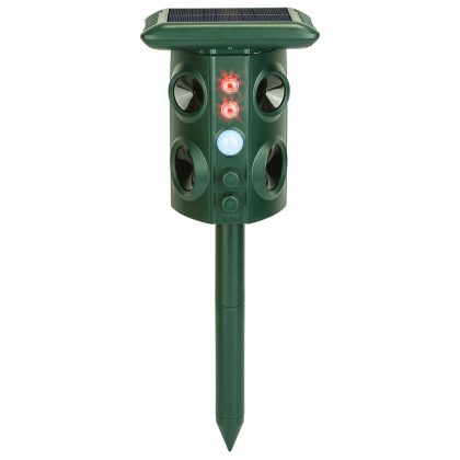 Solar Ultrasonic Animal Repeller Solar Powered Animal Repellent Chaser with PIR Motion Sensor IP54 Waterproof Sound Flashing Light for Deer Raccoon Sq