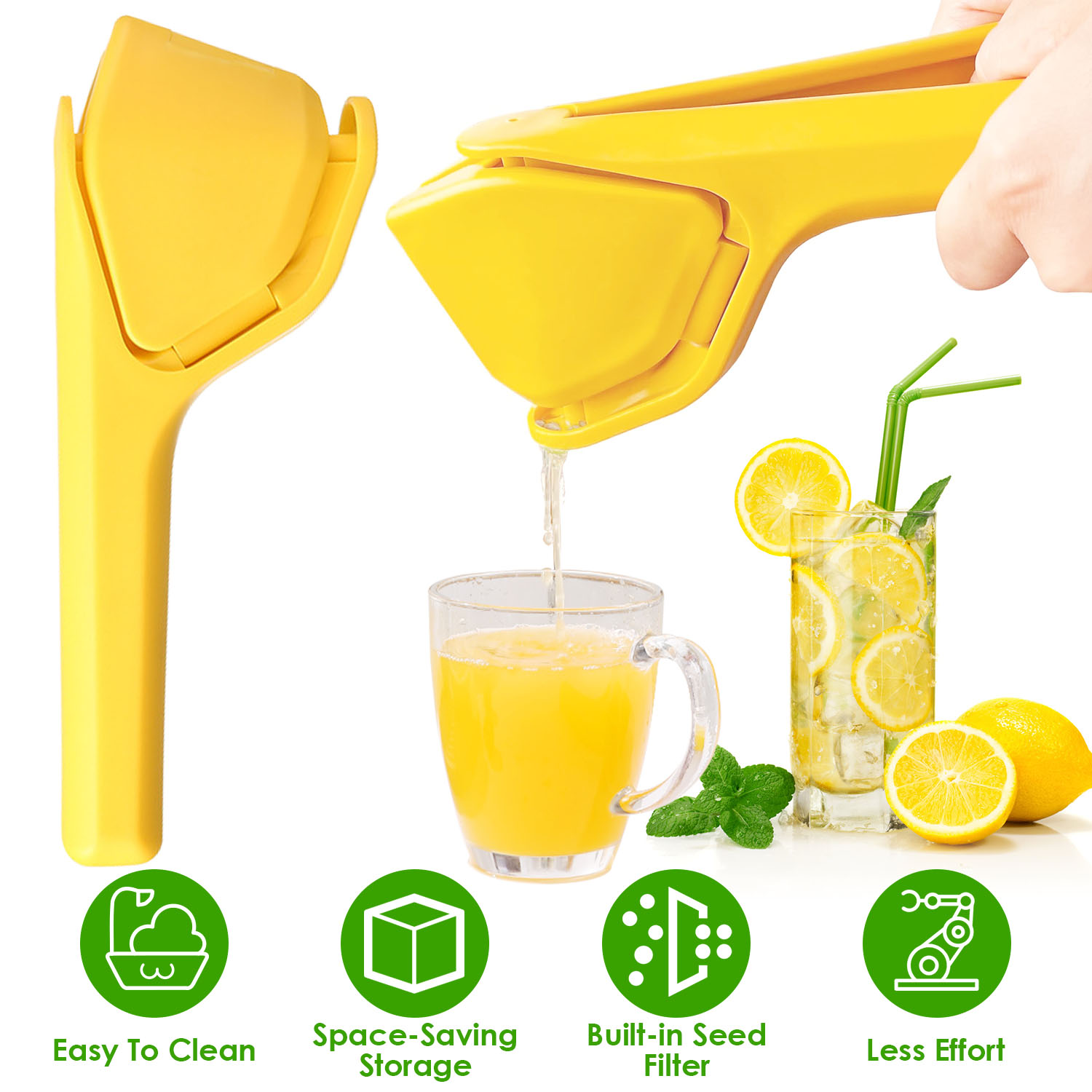 Manual Lemon Squeezer Fold Flat Design Effortless Hand Lemon Juicer Squeezer Manual Citrus Juicer with Sideways Pivot Increase Leverage Reduce Effort - Image 3